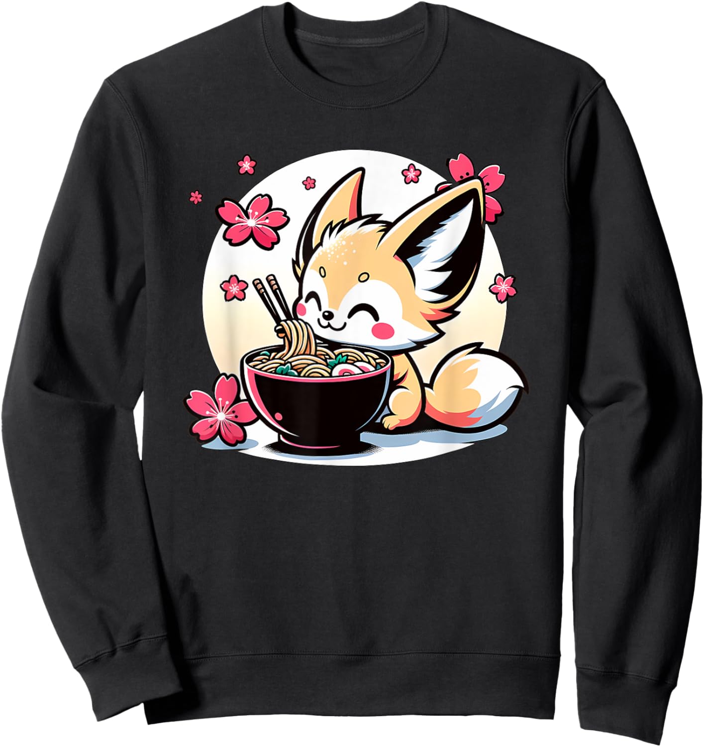 Kawaii Fennec Fox Eating Ramen Sweatshirt - Sweatshirt | Black