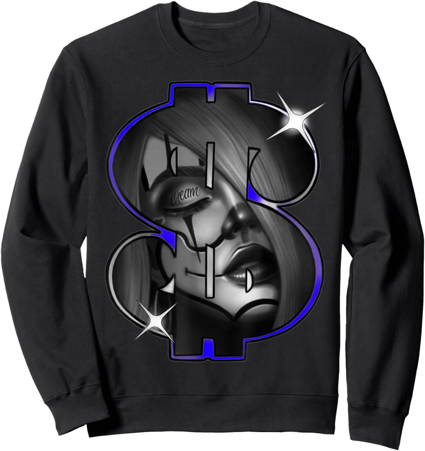 Chicano Payasa Clown Girl Money Symbol Indigo Sweatshirt - Sweatshirt | Black