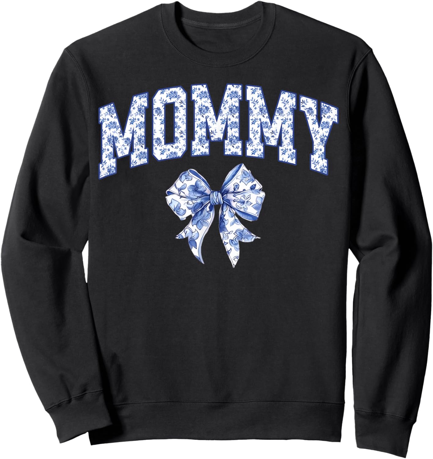Mommy Coquette Toile Blue Bow Floral Family Matching Sweatshirt - Sweatshirt | Black