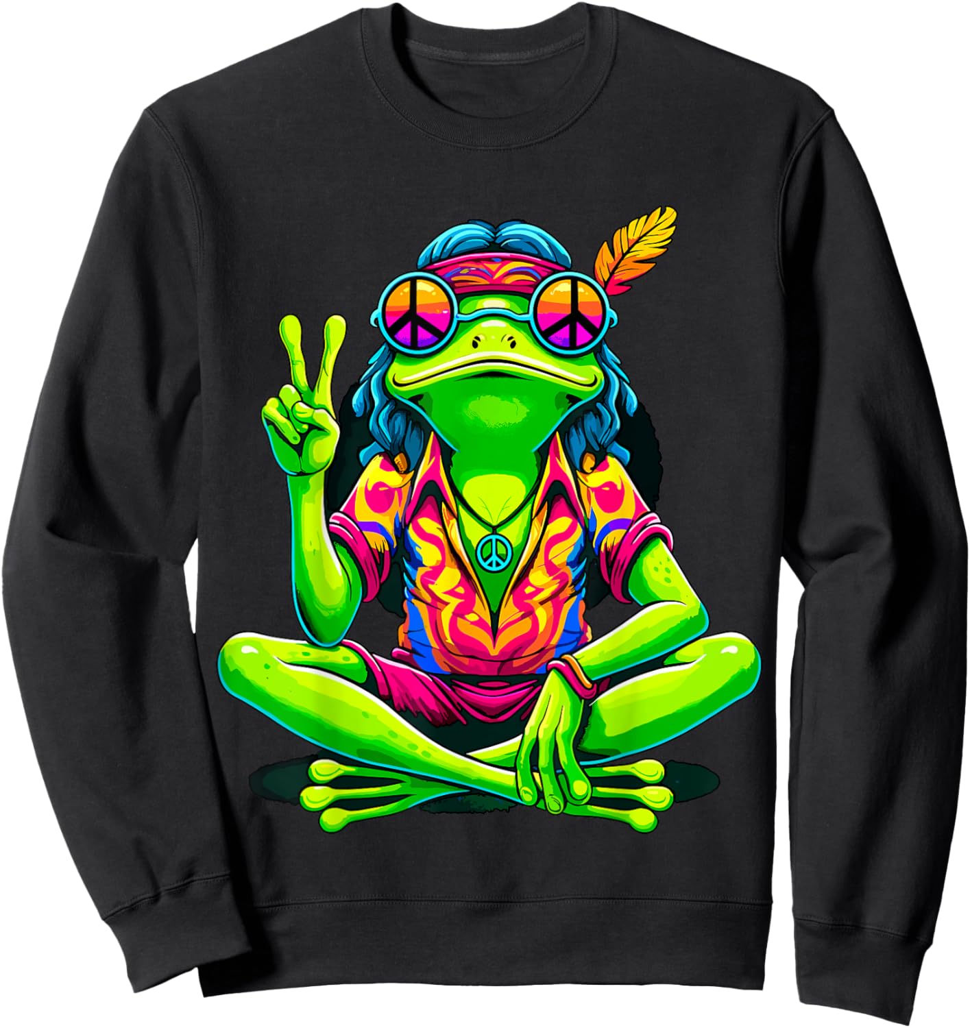 Hippie Frog Peace Sign Sweatshirt - Sweatshirt | Black