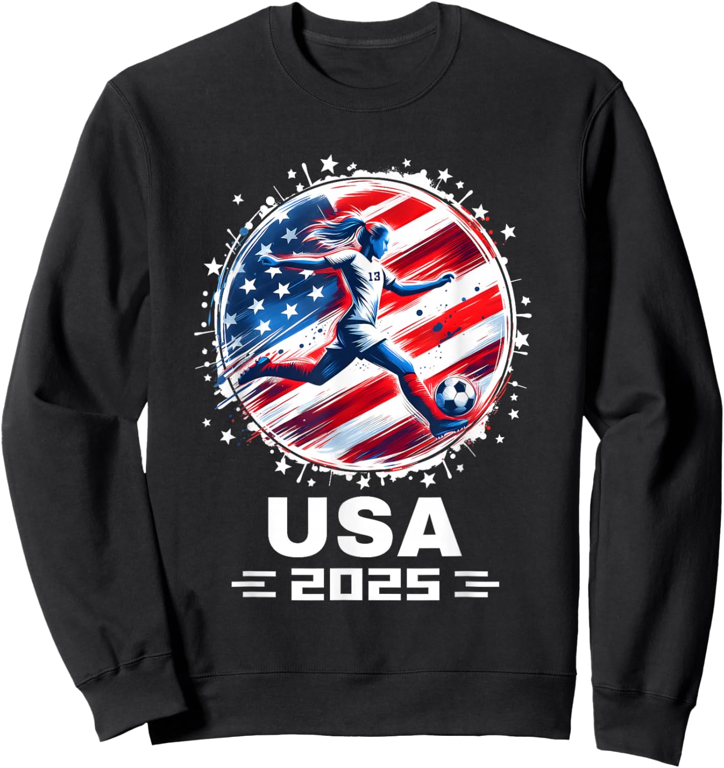 American Flag Soccer Shirt Women's Soccer Girls Soccer 2025 Sweatshirt - Sweatshirt | Black