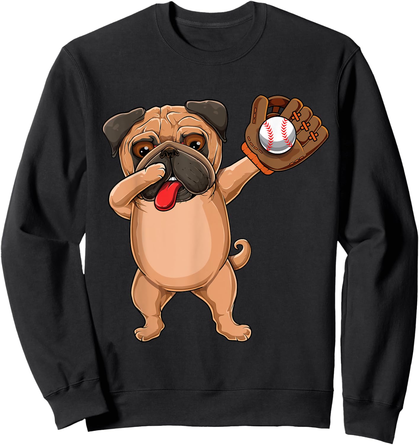 Dabbing Cute Baseball pr Softball Pug dog breed- Dab Men Women Girls Kids Sweatshirt - Sweatshirt | Black