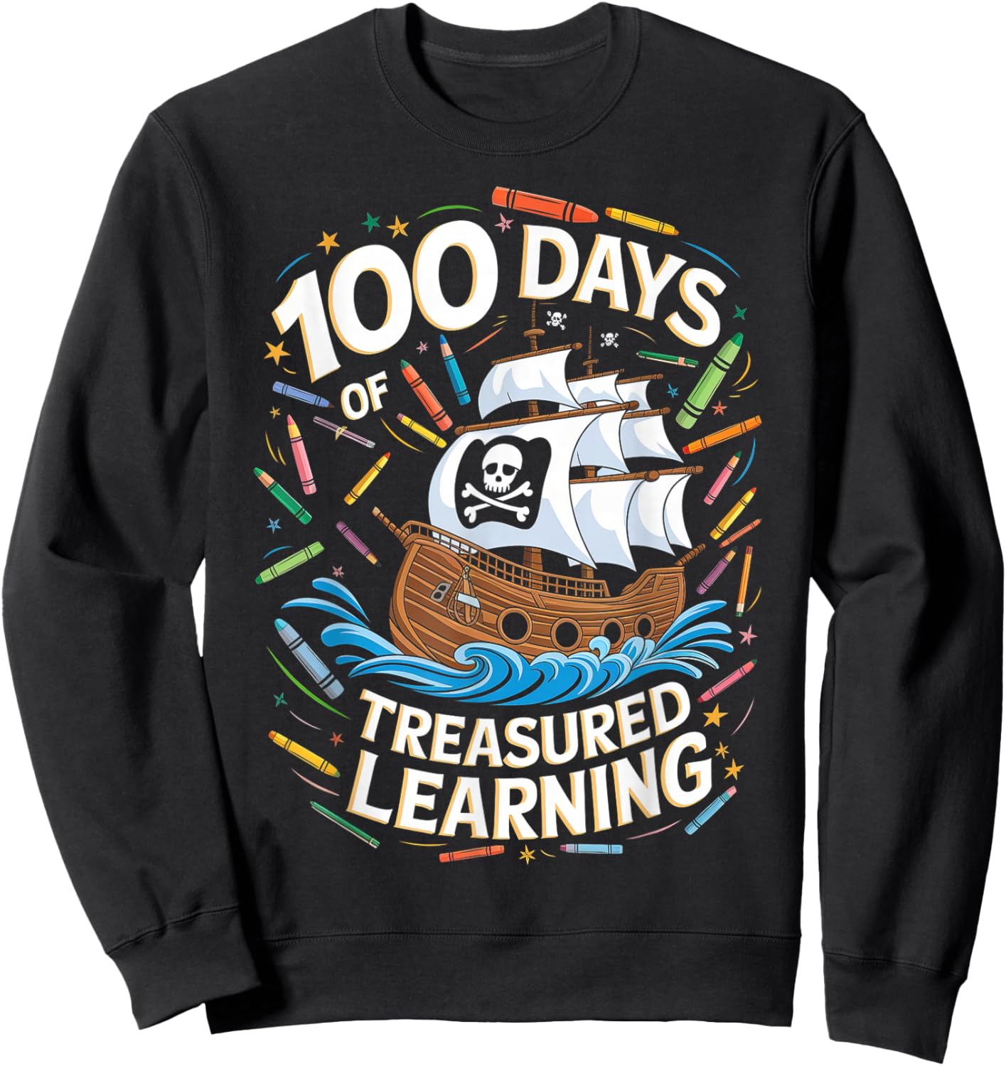 100 Days of School Boys Teacher 100th Day Pirate Outfit Sweatshirt - Sweatshirt | Black