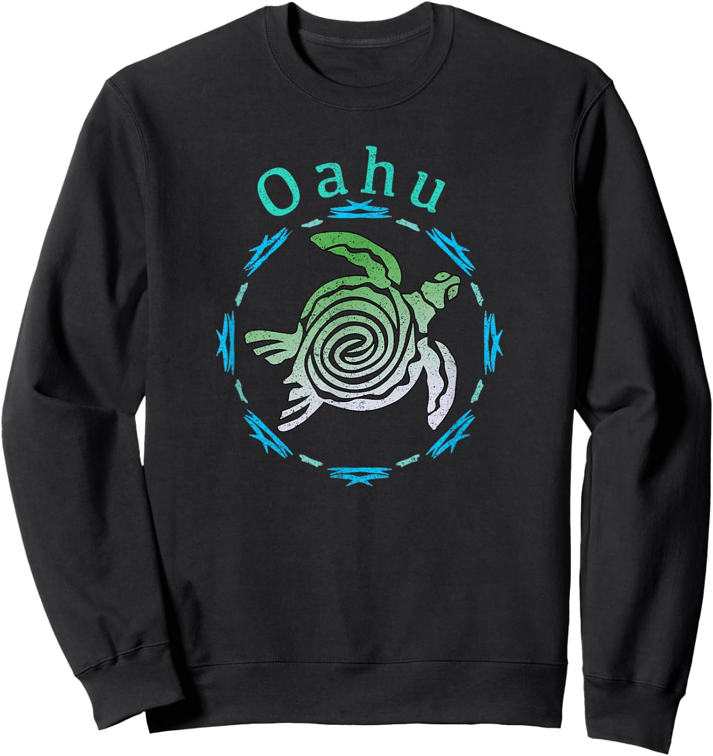 Vintage Oahu Travel Shirts And Apparel Oahu Vintage Tribal Turtle Blue -Adults Classic Fit Short Sleeve Small Sweatshirt - Sweatshirt | Black