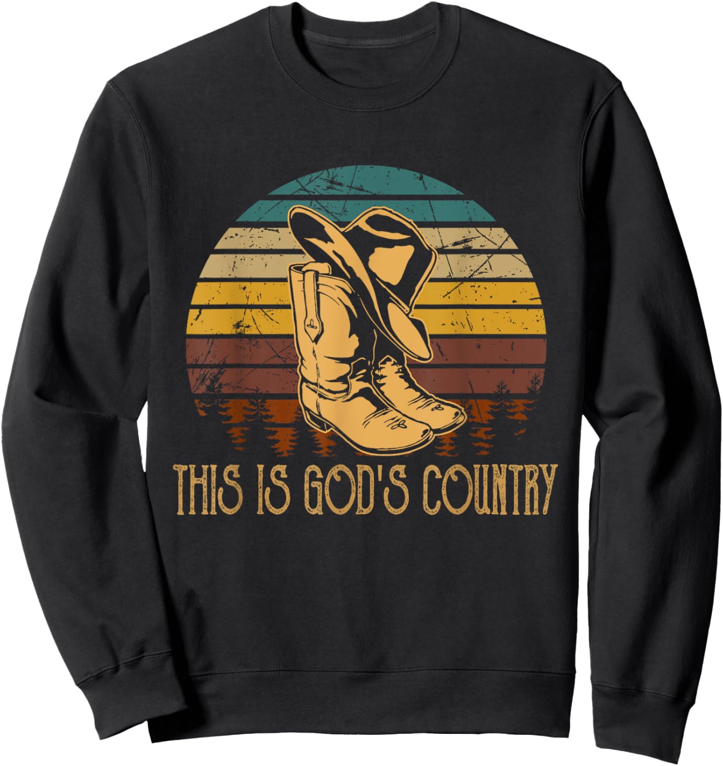 This Is God S Country Vintage Art Cowboy Boots And Hat West Sweatshirt - Sweatshirt | Black