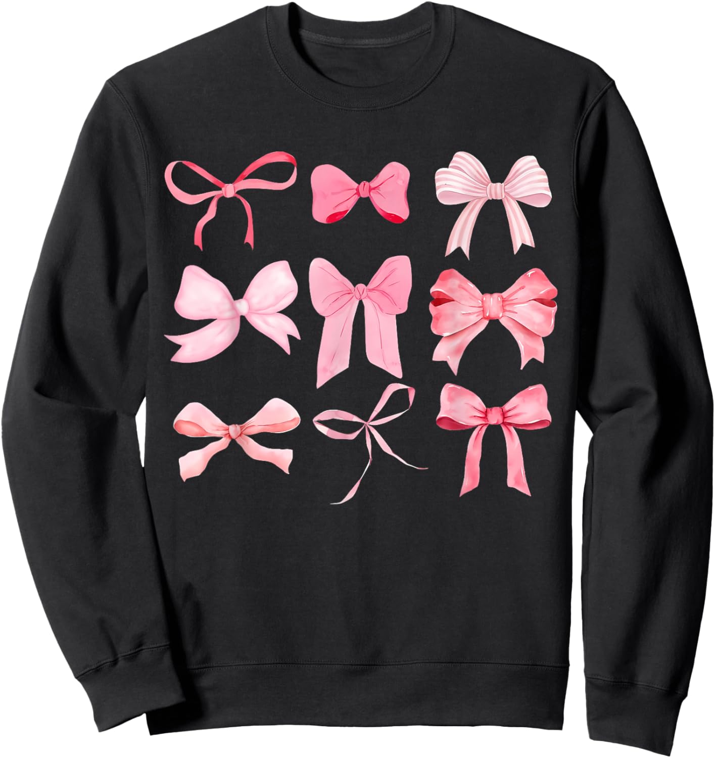 Pink Bow and Ribbon Cute Graphic for Girl Women Sweatshirt - Sweatshirt | Black