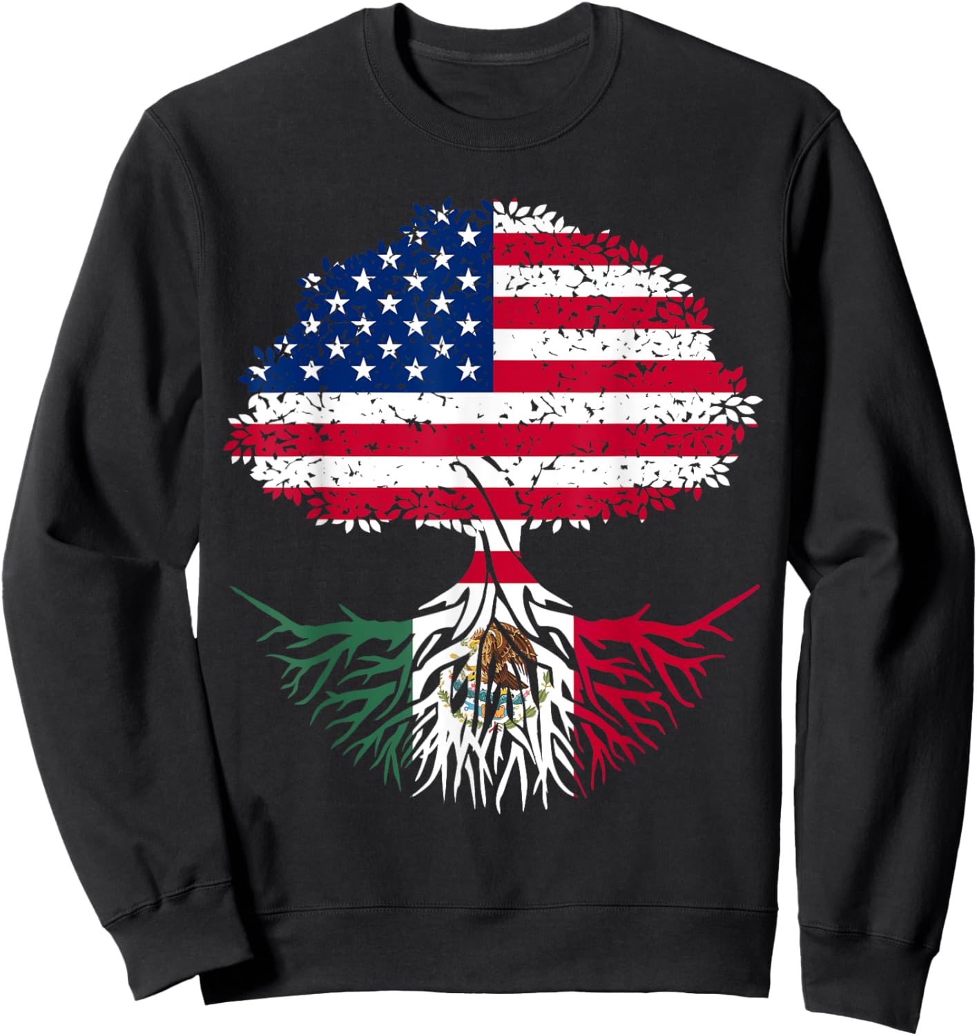 Mexican Roots American Grown Tree Flag Gift Sweatshirt - Sweatshirt | Black
