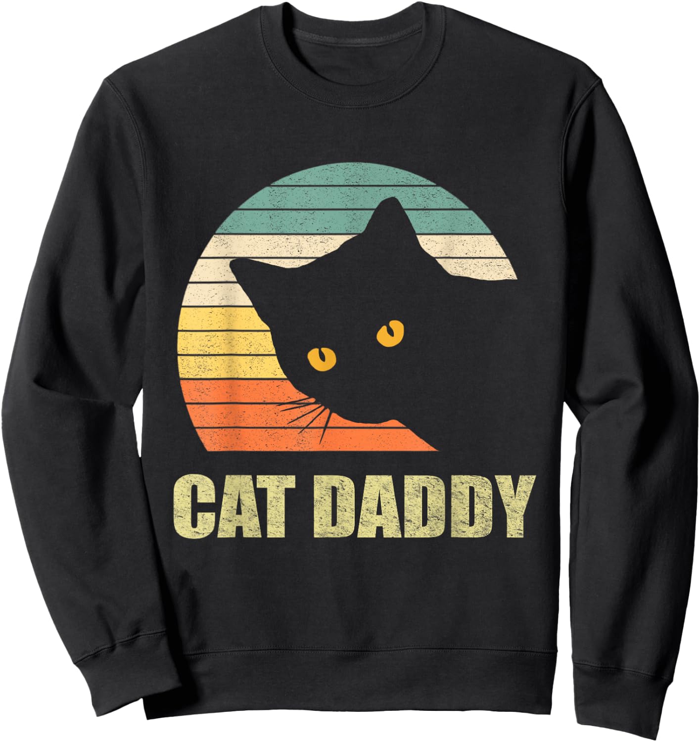 Cat Daddy Vintage Eighties Style Cat Retro Distressed Sweatshirt - Sweatshirt | Black