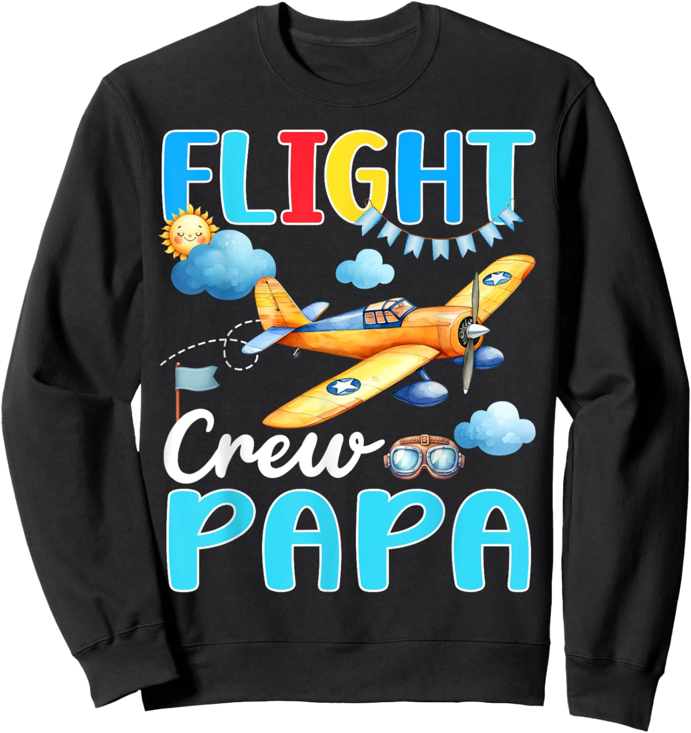 Flight Crew Papa Birthday Squad Airplane Matching Family Sweatshirt - Sweatshirt | Black