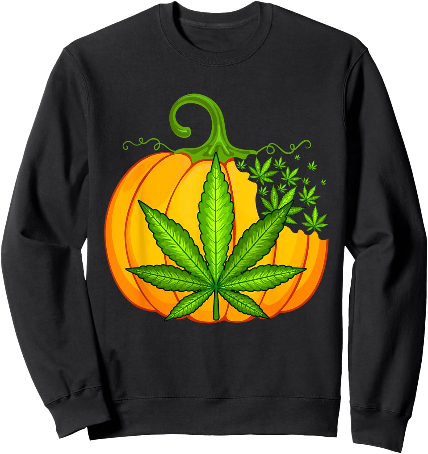 Funny Thanksgiving Halloween Weed Marijuana Pumpkin Sweatshirt - Sweatshirt | Black