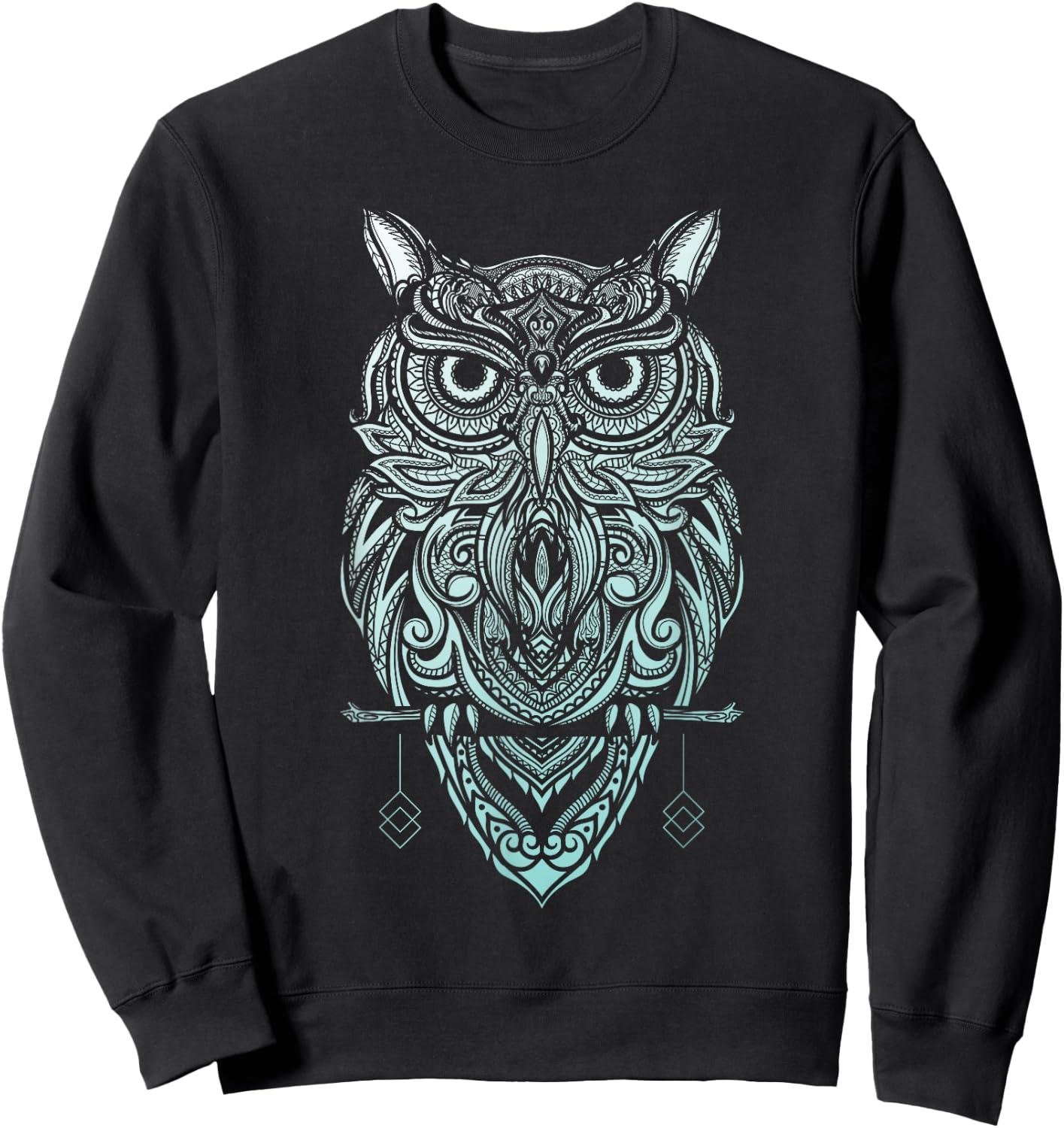 Owl Shirt - Bohemian Henna Style Owls, Boho Owl Sweatshirt - Sweatshirt | Black