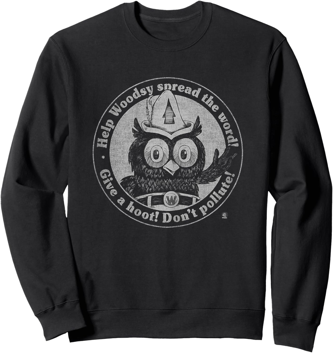 Woodsy Owl Give a Hoot Don't Pollute Faded Vintage Sweatshirt - Sweatshirt | Black