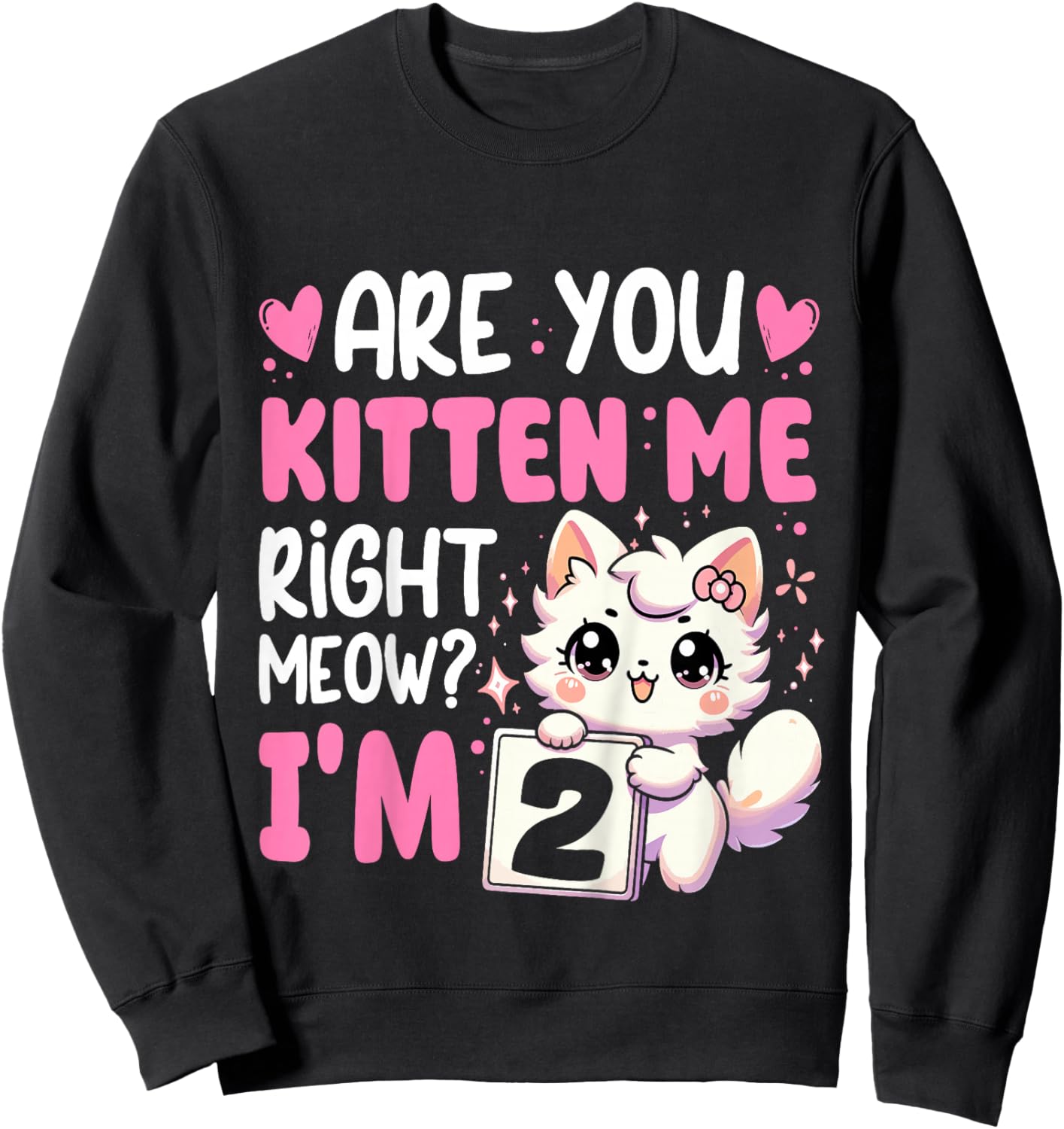 2nd Birthday Shirt Girl 2yr Two 2 Year Old Kitten Cat Bday Sweatshirt - Sweatshirt | Black
