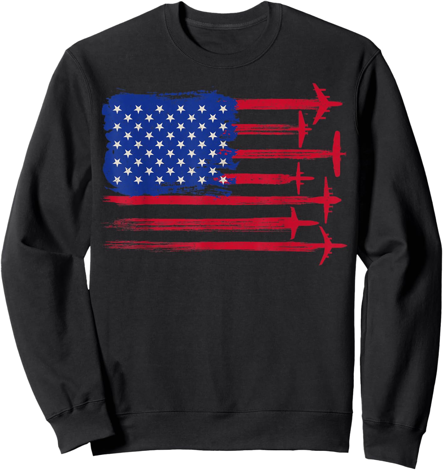 Pilot & Aircraft Mechanic Co. American Flag Airplane Pilot 4th of July Aviation - -Adults, Black, Short Sleeve, Classic Fit, Cotton 60% Polyester 40% Sweatshirt - Sweatshirt | Black