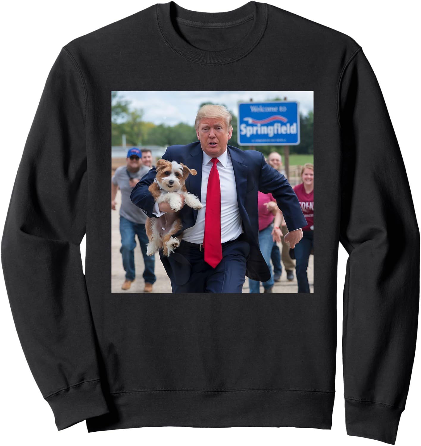 Trump Saving A Dog Funny Political Humor Photo Sweatshirt - Sweatshirt | Black