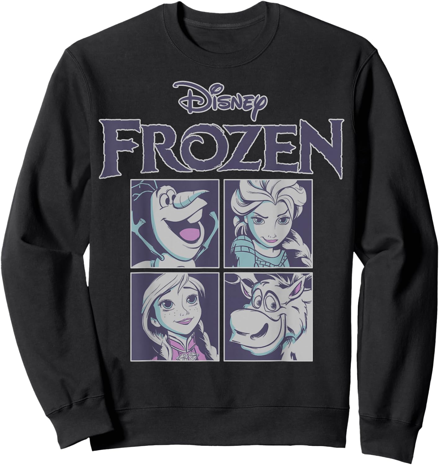 Disney Frozen Blue Hue Character Portrait Grid Panels Small Sweatshirt - Sweatshirt | Black