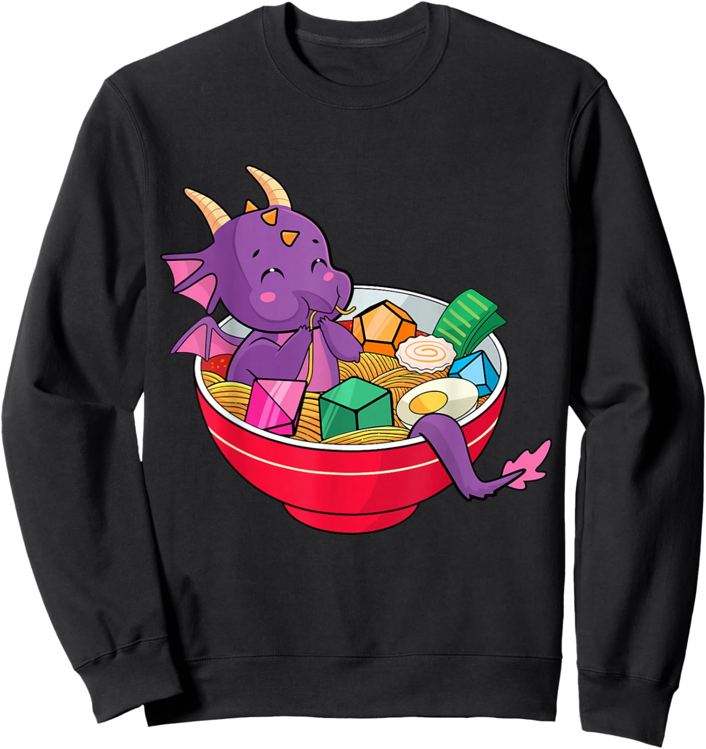 Dragon In Ramen Bowl D20 Dice RPG TTRPG Nerdy Gamer Women Sweatshirt - Sweatshirt | Black