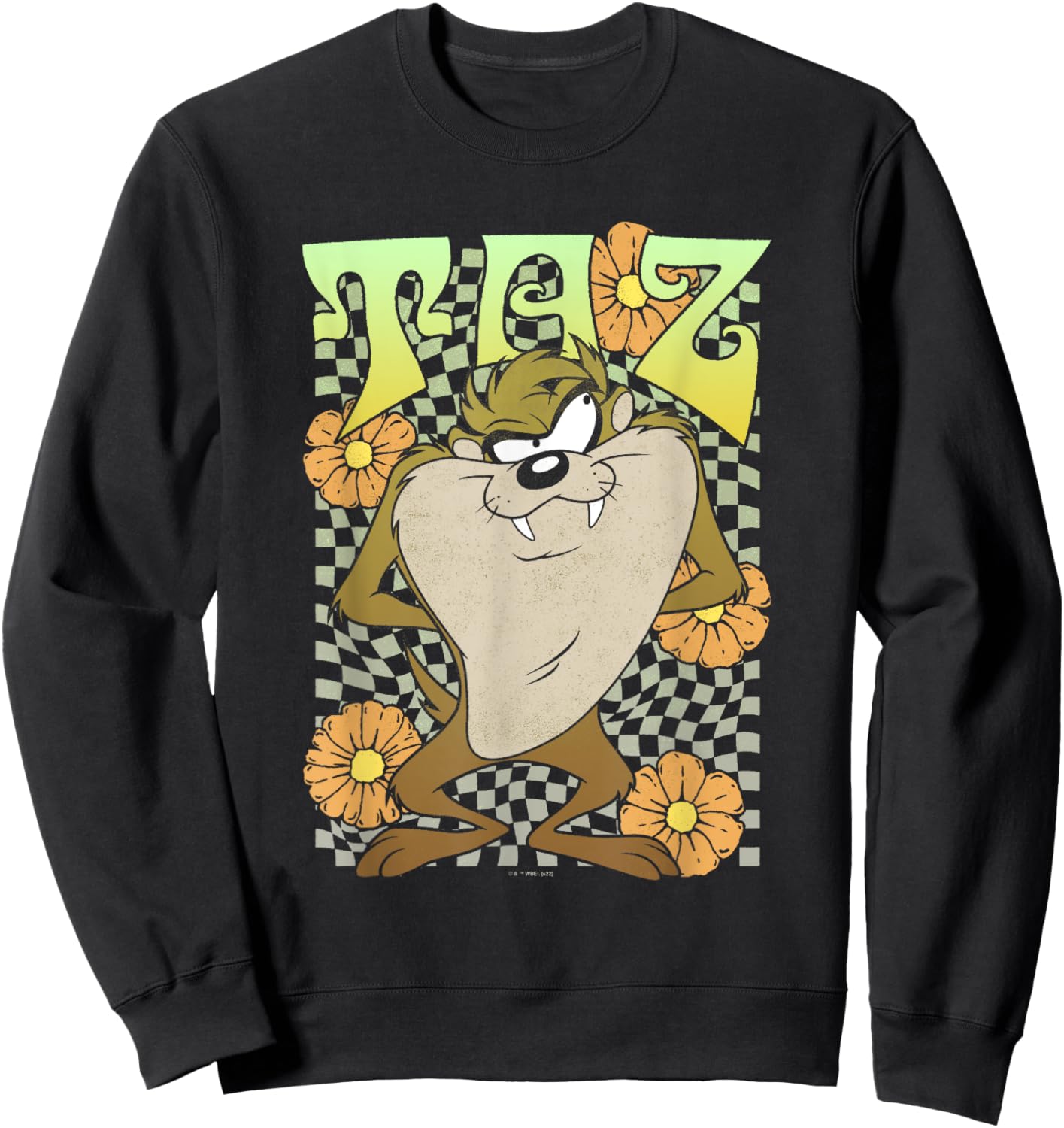 Looney Tunes Taz Groovy Retro Floral Portrait Sweatshirt - Sweatshirt | Black