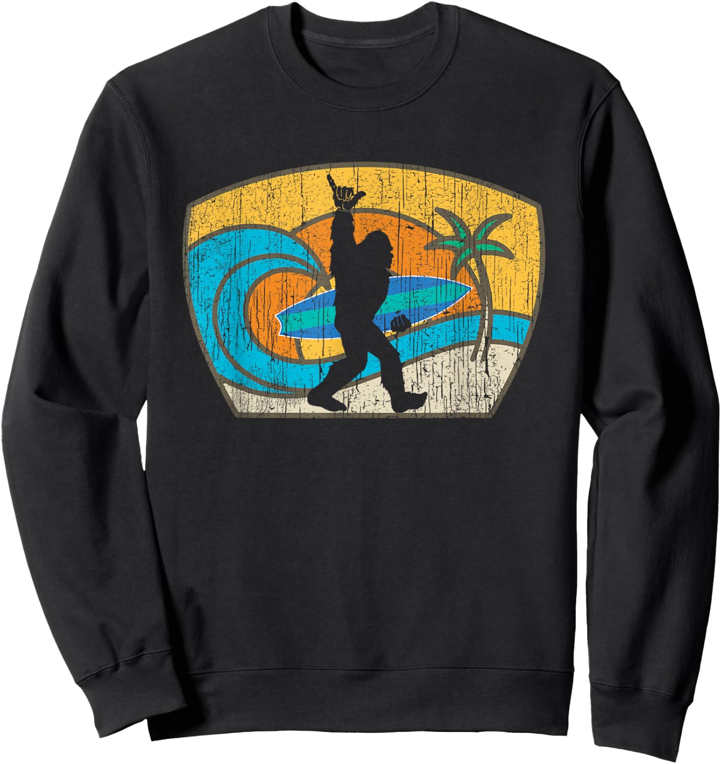 Bigfoot Retro Surfing Gift Shaka Aloha Surfer Dude Sweatshirt - Sweatshirt | Black