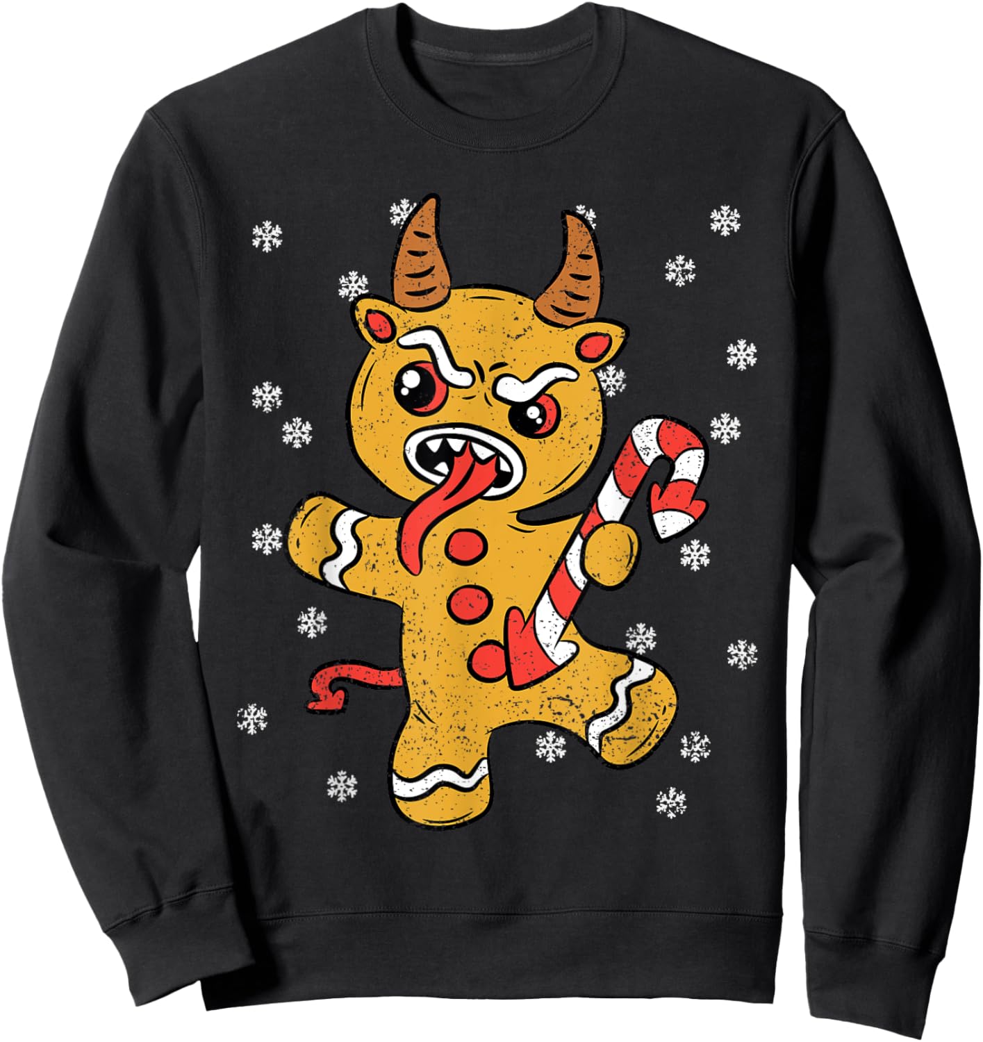 Gingerbread Man Krampus Christmas Pajama X-mas Candy Cane Sweatshirt - Sweatshirt | Black