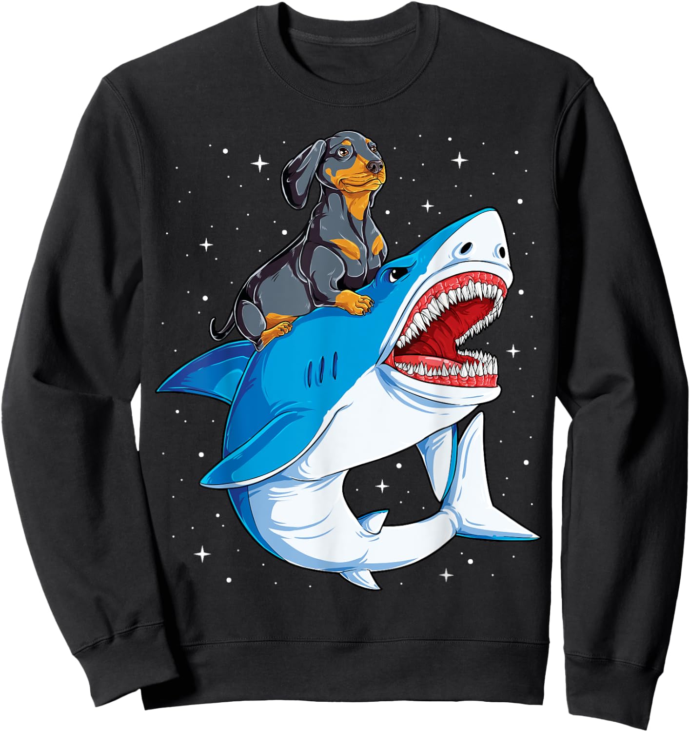 Dachshund Shark Kids Boys Men Space Galaxy Jawsome Gifts Sweatshirt - Sweatshirt | Black