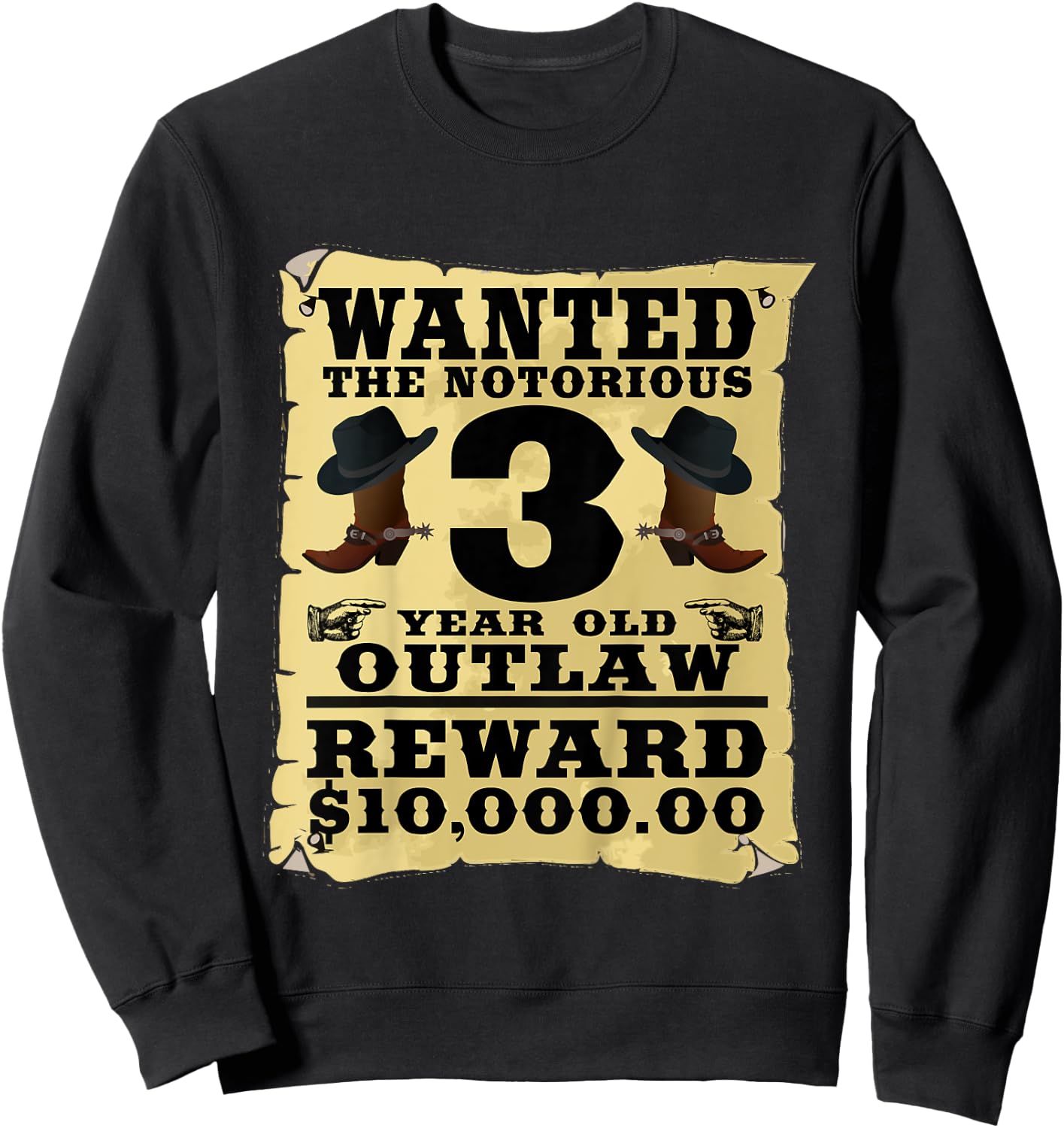 Kids 3 Year Old Cowboy Birthday Party Wild West Western 3rd Gift Sweatshirt - Sweatshirt | Black