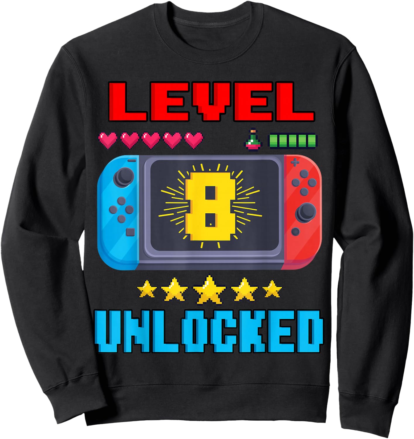 8th Birthday Boy Level 8 Unlocked Video Gamer Birthday Sweatshirt - Sweatshirt | Black
