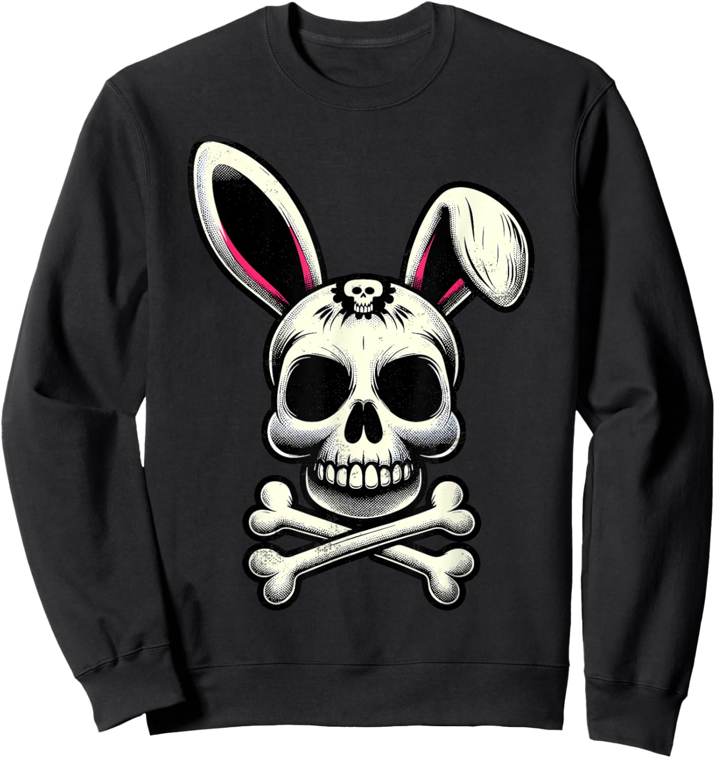 Vintage Scary Skull And Crossbones Bad Rabbit Horror Bunny Sweatshirt - Sweatshirt | Black
