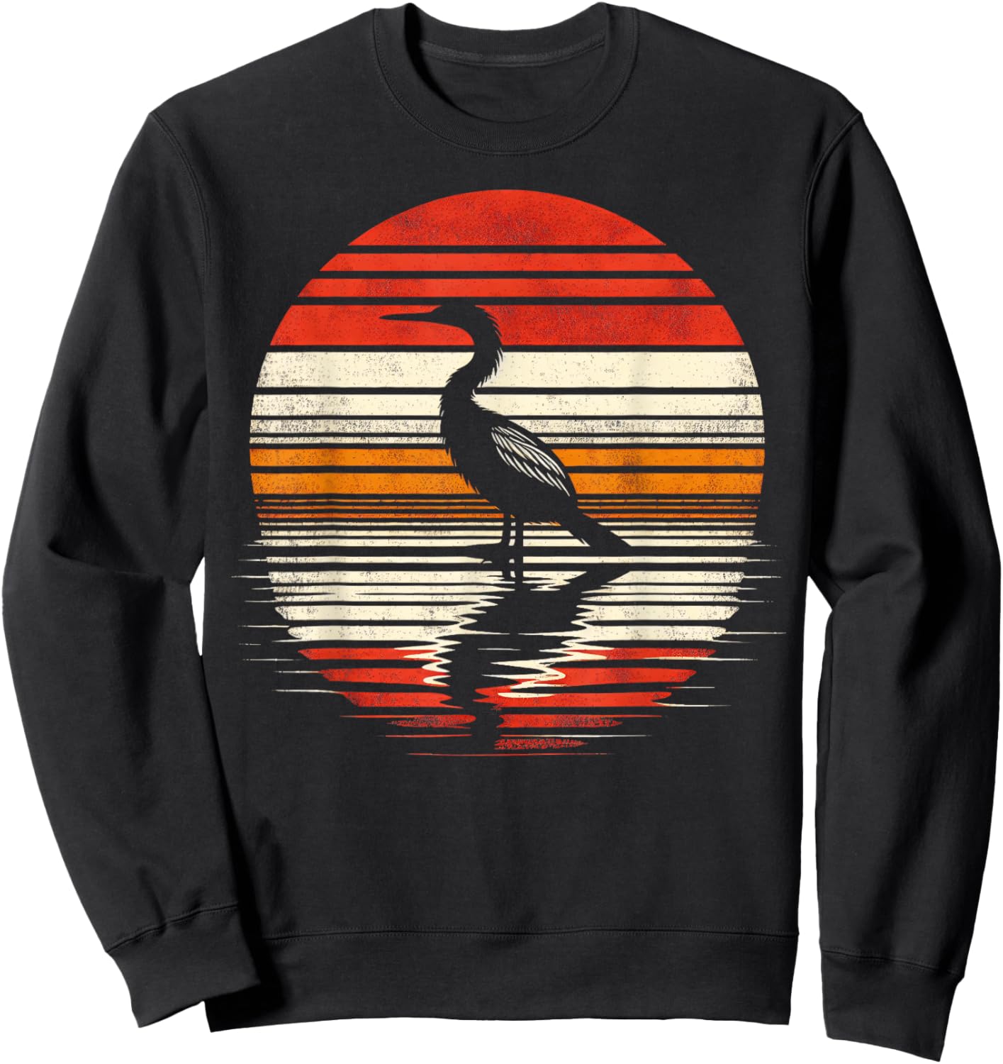 Anhinga Bird Sunset Retro Style Safari Vintage 70s Sweatshirt - Sweatshirt | Black