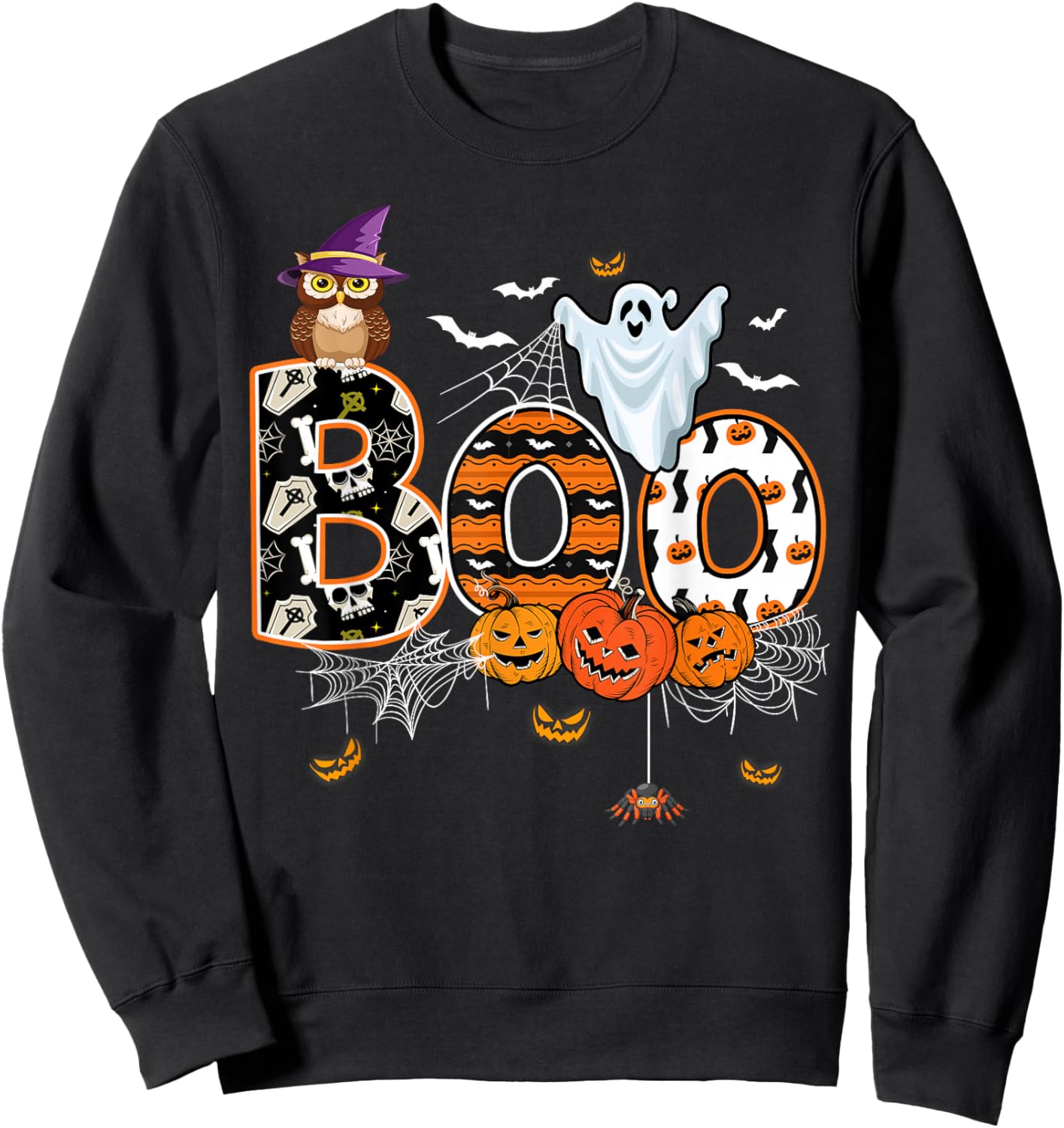 Boo Creepy Owl Pumpkin Ghost Funny Halloween Costume Sweatshirt - Sweatshirt | Black