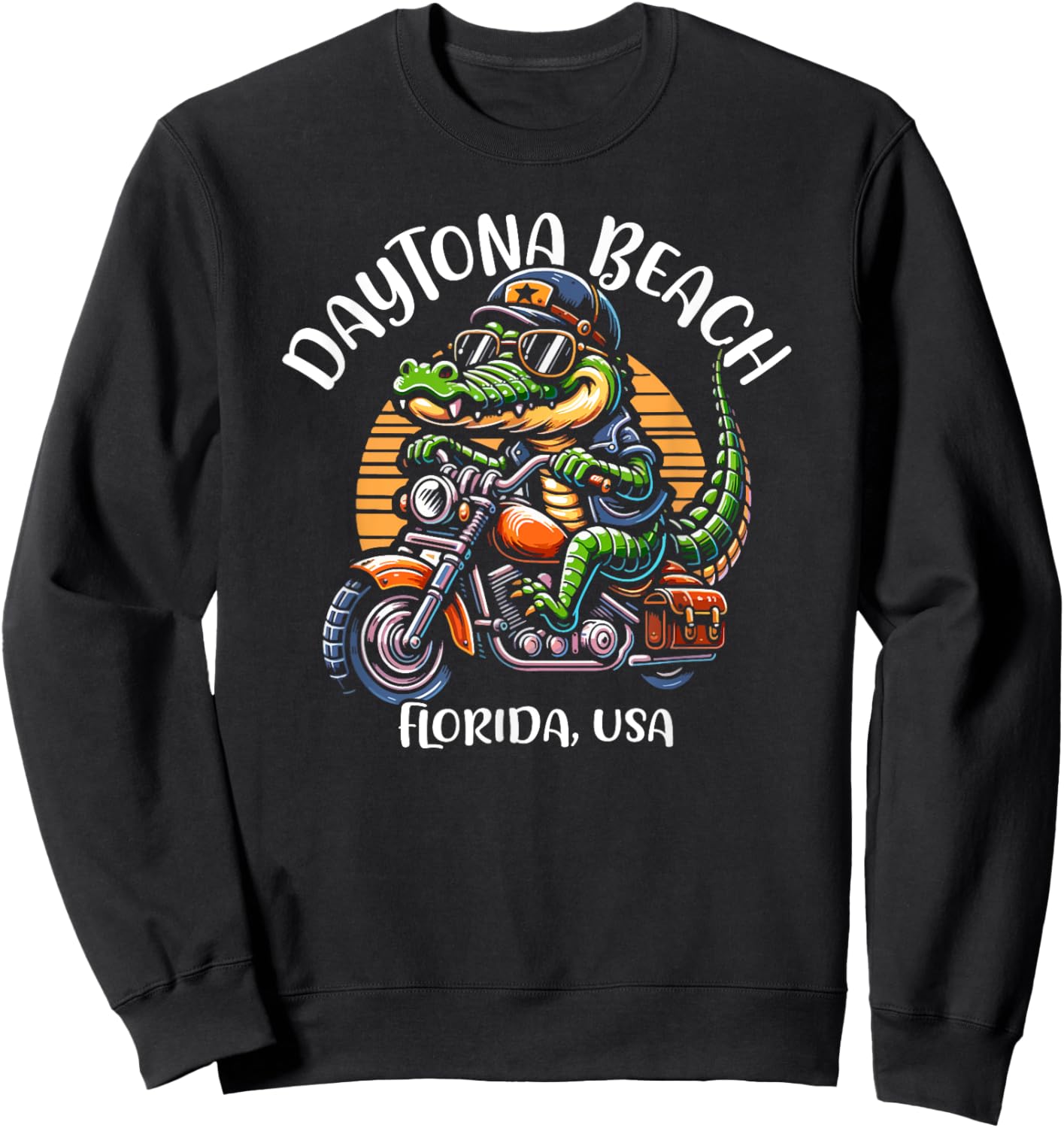 Daytona Beach Florida USA Fun Alligator Cartoon Design Men Women Kids Sweatshirt - Sweatshirt | Black