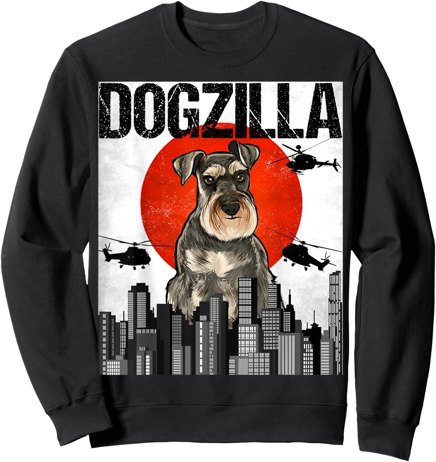 Funny Vintage Japanese Dogzilla Miniature Schnauzer Sweatshirt - Sweatshirt | Black