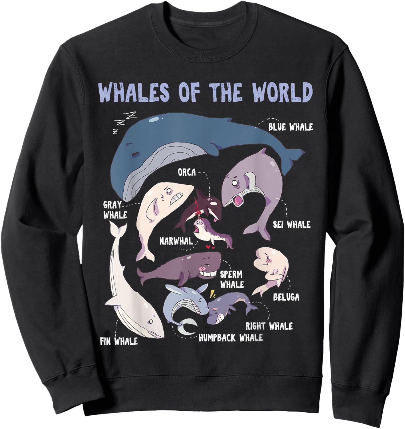 Whales Of The World Educational Ocean Mammals Guide Sweatshirt - Sweatshirt | Black