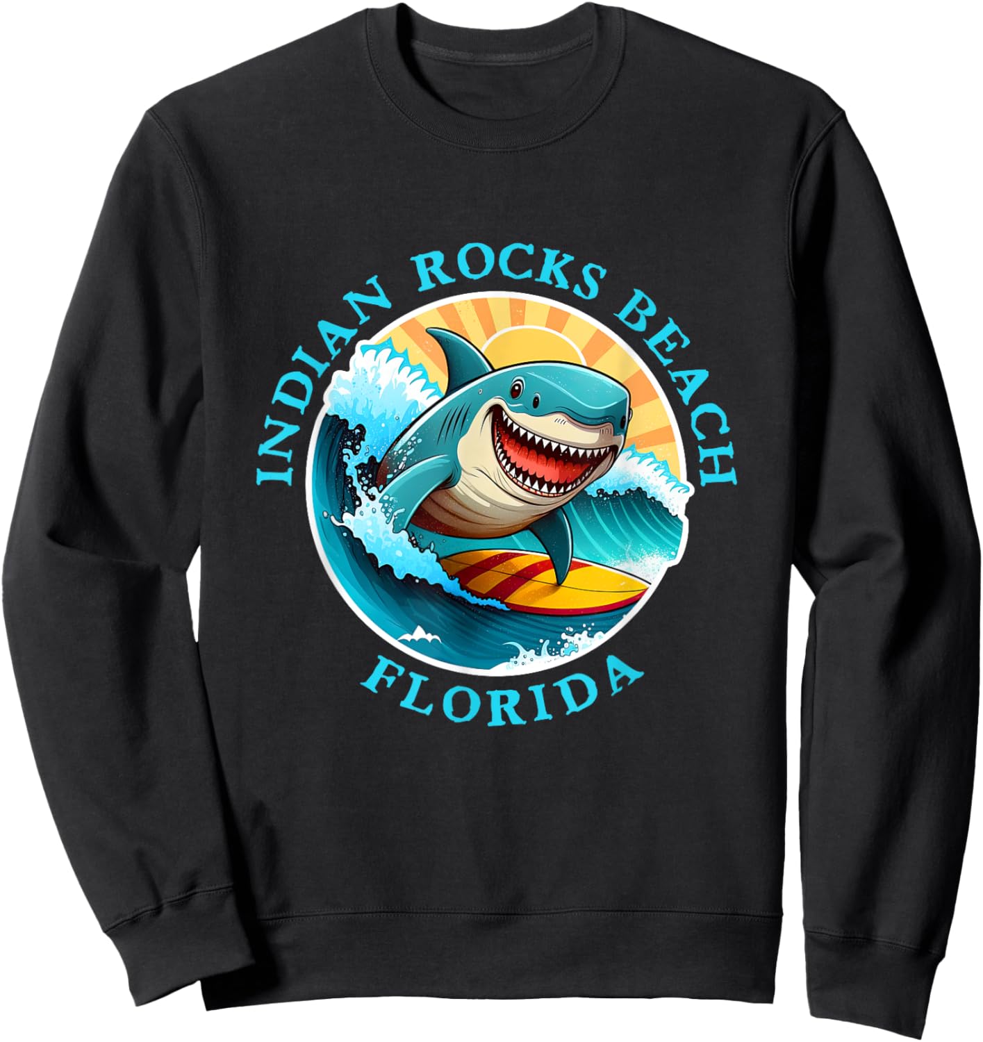 Indian Rocks Beach Florida Happy Surfing Shark Souvenir Men Women Kids Sweatshirt - Sweatshirt | Black