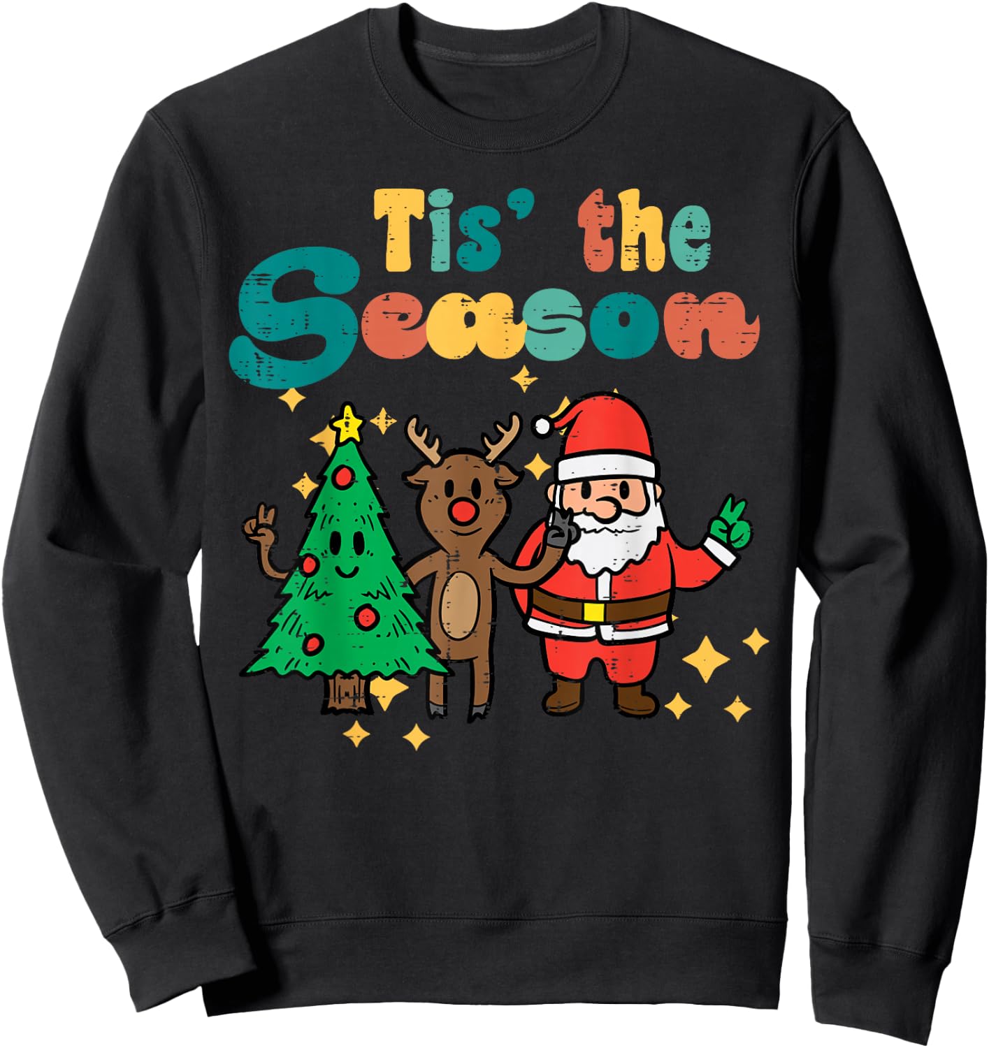 Tis The Season Retro Groovy Christmas Xmas Men Women Kids Sweatshirt - Sweatshirt | Black