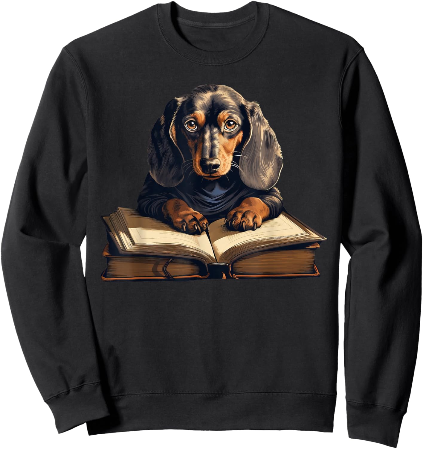 Cute Dog Dachshund Reading Book Sweatshirt - Sweatshirt | Black