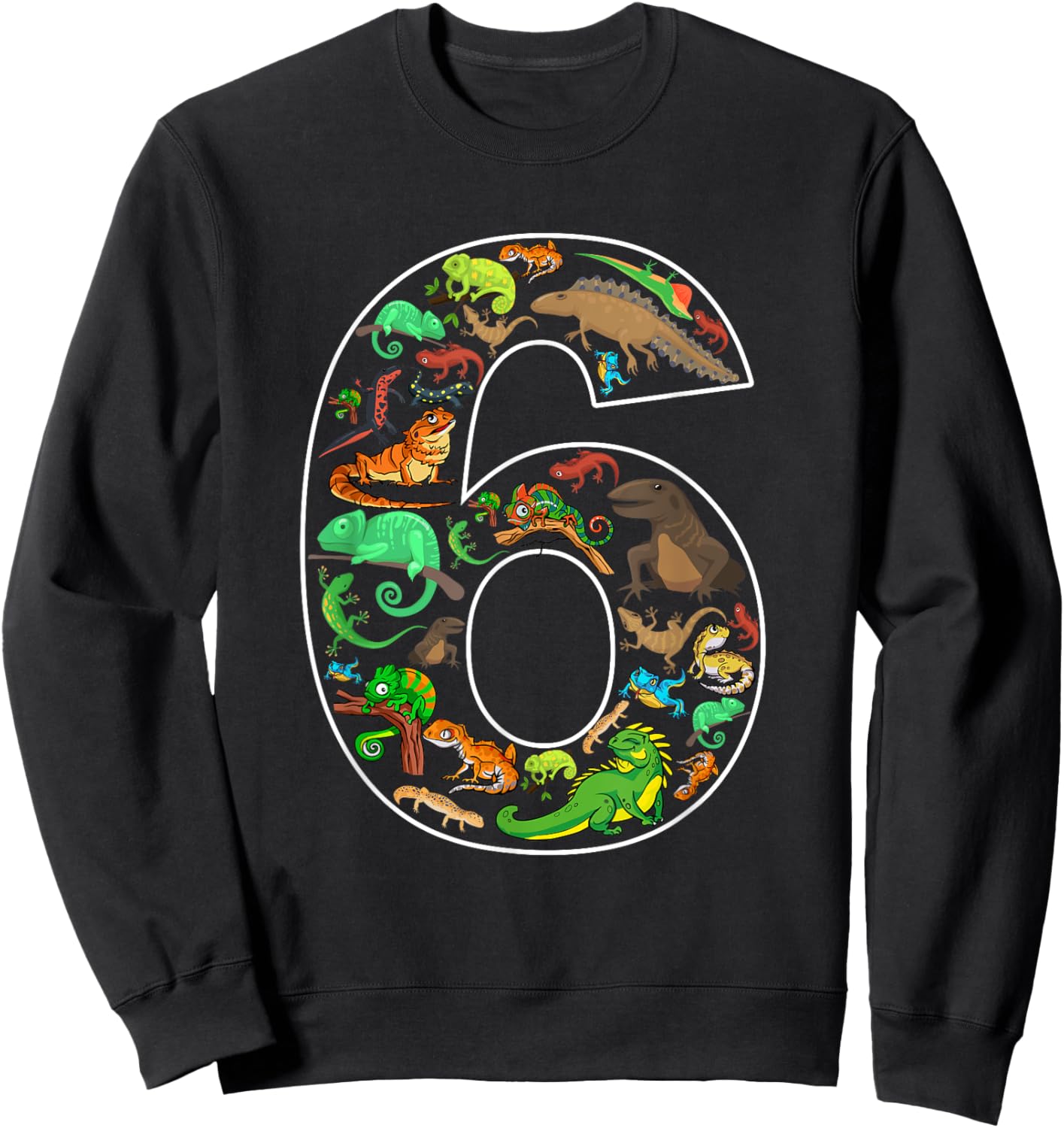 6th Birthday Reptile Theme 6 Year Old Birthday Boy Girl Sweatshirt - Sweatshirt | Black