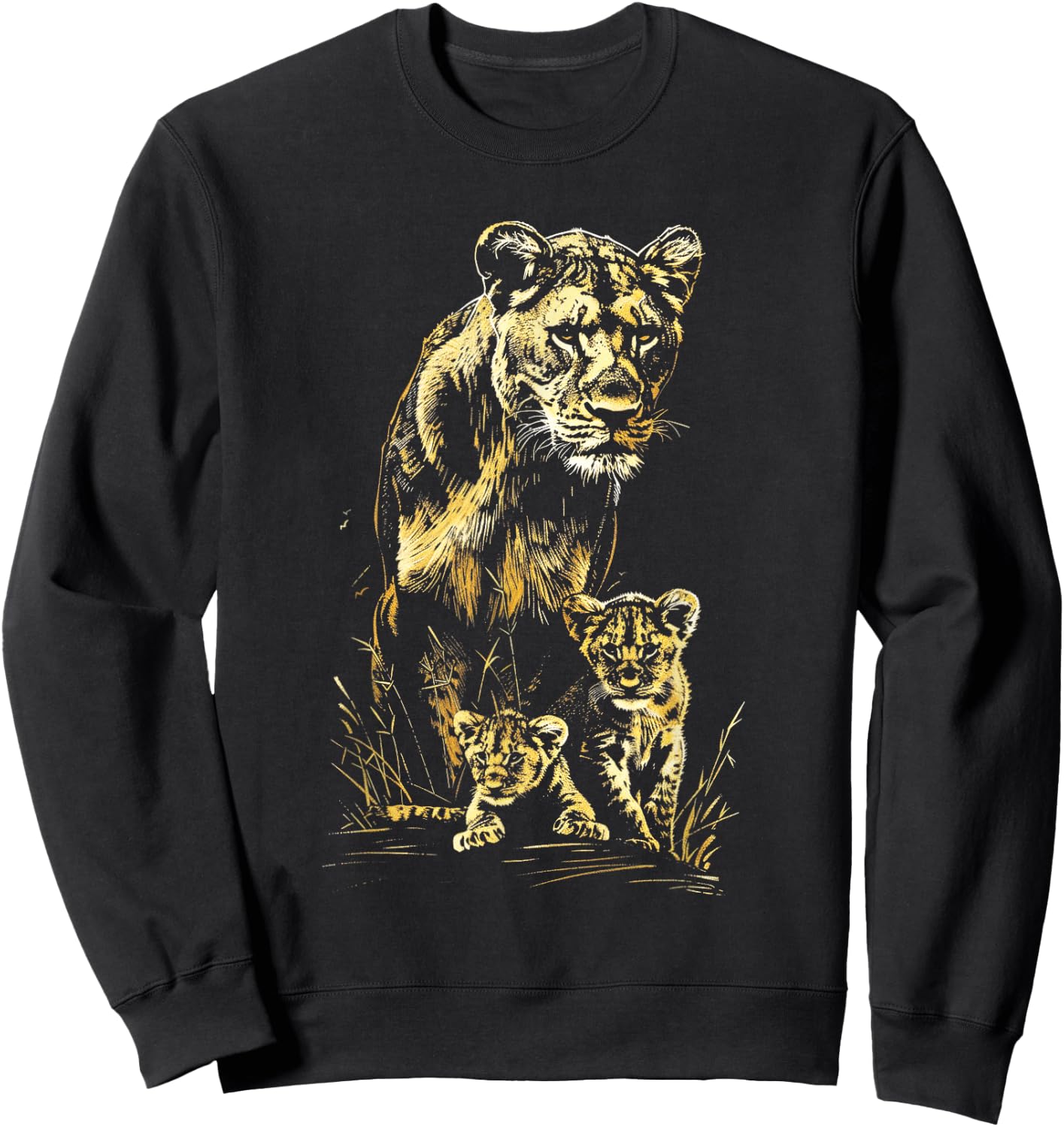 Lioness Cubs Hunting Team Lion Wildlife Sketch Sweatshirt - Sweatshirt | Black