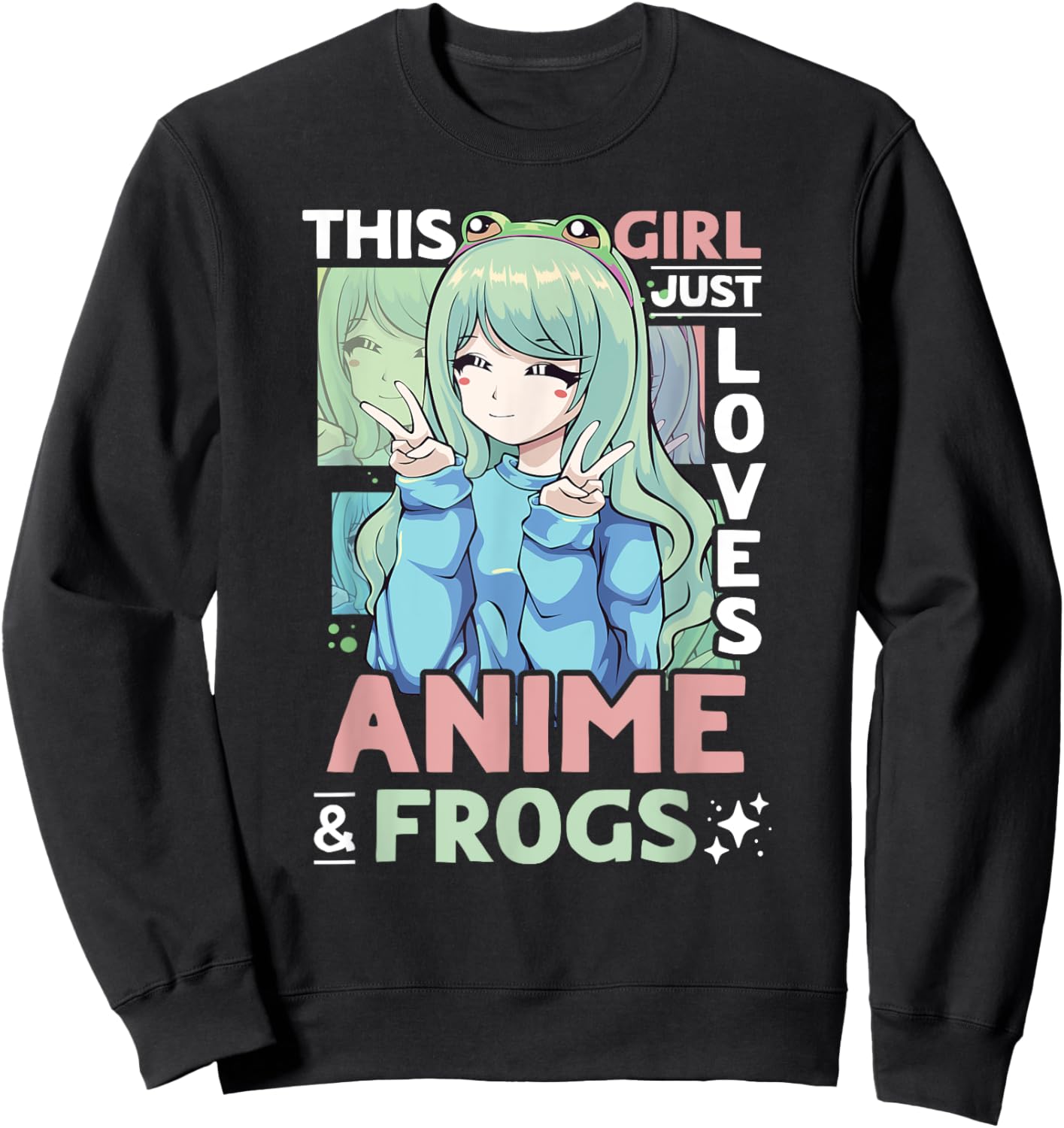 Anime and Frog This Girl Just Loves Anime and Frogs Girls Sweatshirt - Sweatshirt | Black