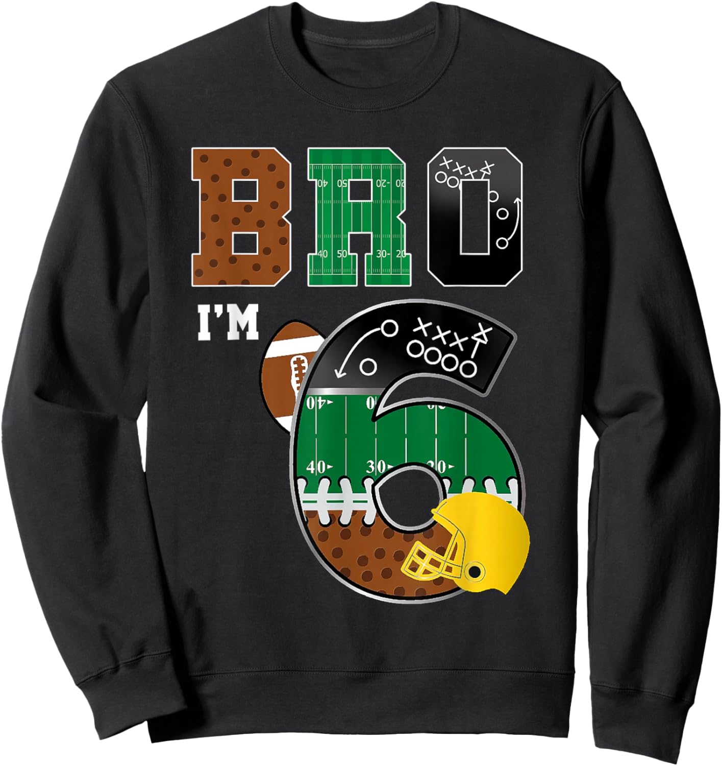 6th Birthday Boy Bro I'm 6 Year Old Boys Kids Football Bday Sweatshirt - Sweatshirt | Black