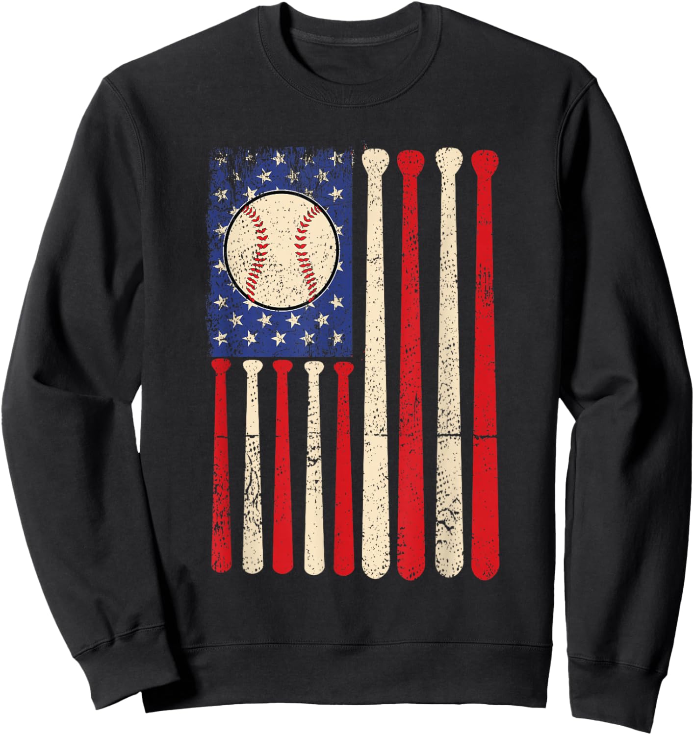Patriotic Baseball American US Flag 4th of July Men Kids Sweatshirt - Sweatshirt | Black