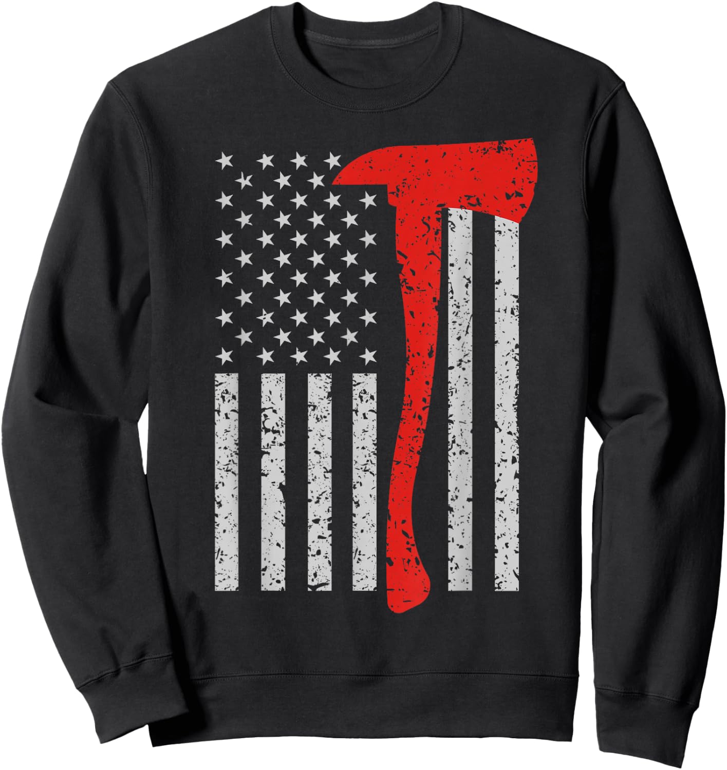 Thin Red Line Design: Firefighter American Flag Axe Design Sweatshirt - Sweatshirt | Black