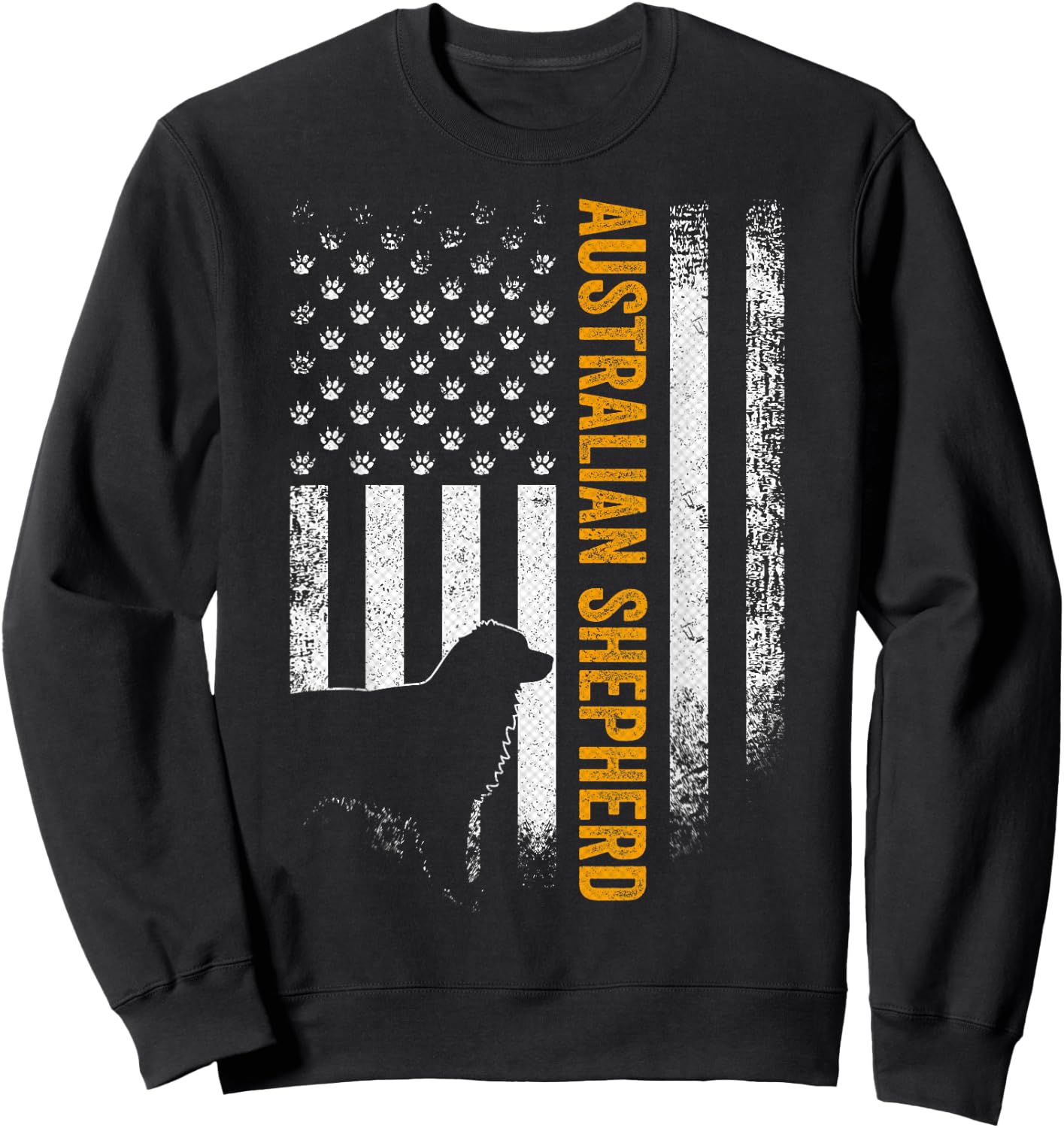 Vintage USA Australian Shepherd Dog Silhouette American Flag Sweatshirt - Sweatshirt | Black