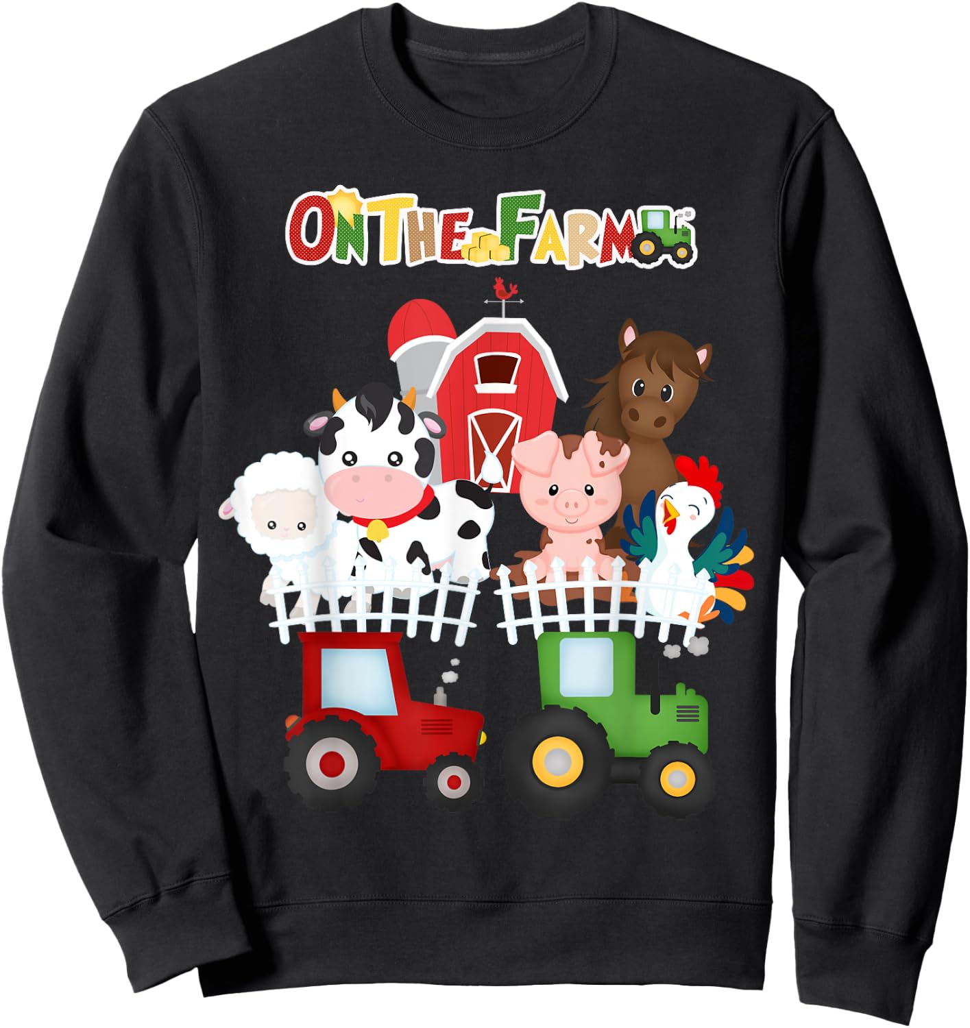 On The Farm Barnyard Farm Animals Cute Toddler Boys Girls Sweatshirt - Sweatshirt | Black