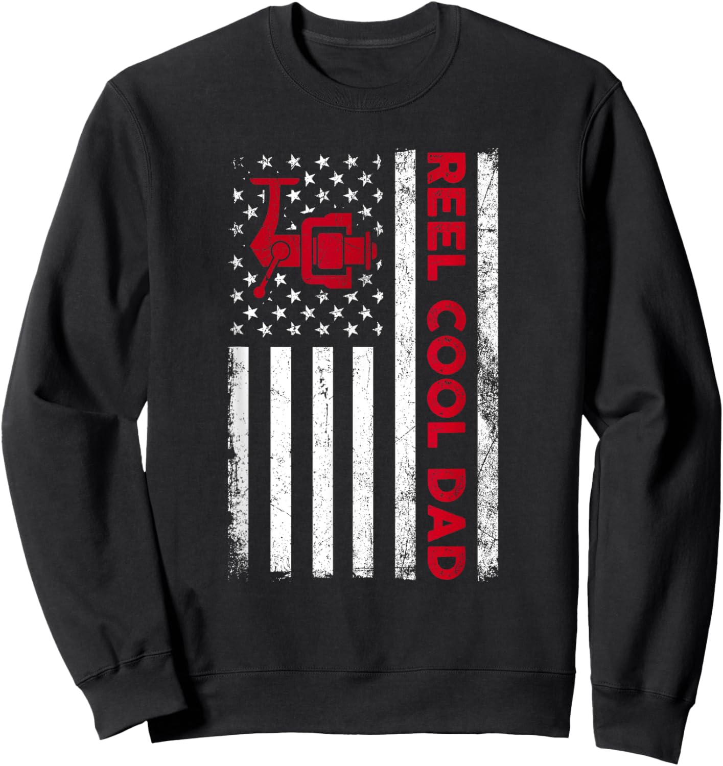 Reel Cool Dad Shirt American Flag Fly Fishing Spinning Reel Men Sweatshirt - Sweatshirt | Black