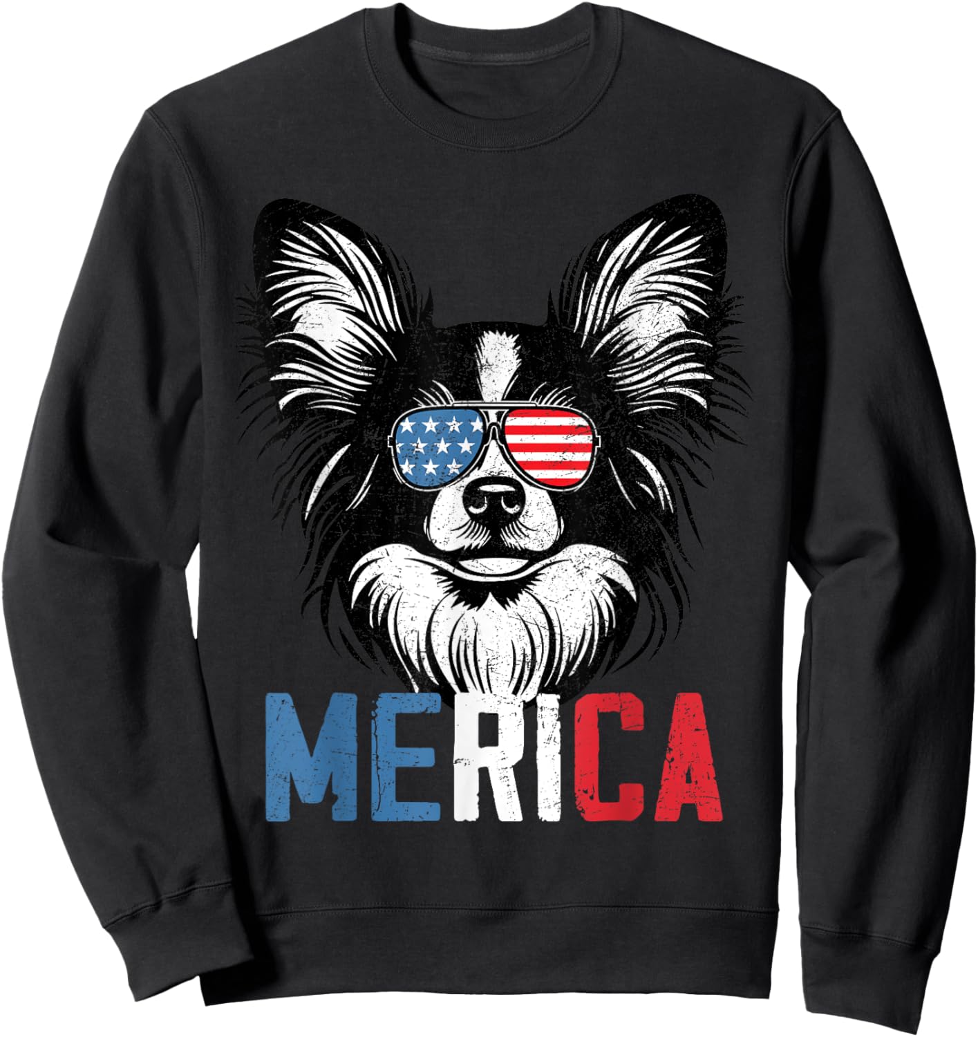 Patriotic Papillon Dog Merica 4th Of July Funny Sweatshirt - Sweatshirt | Black