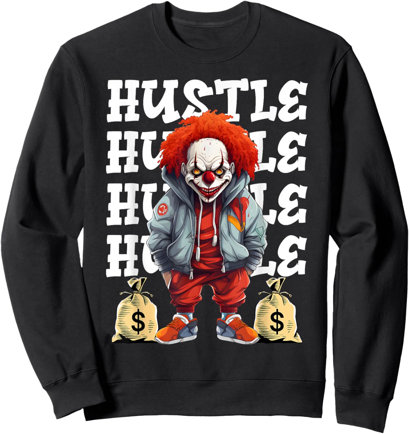 Hip Hop Scary Clown Hustle Money Urban Streetwear Halloween Sweatshirt - Sweatshirt | Black