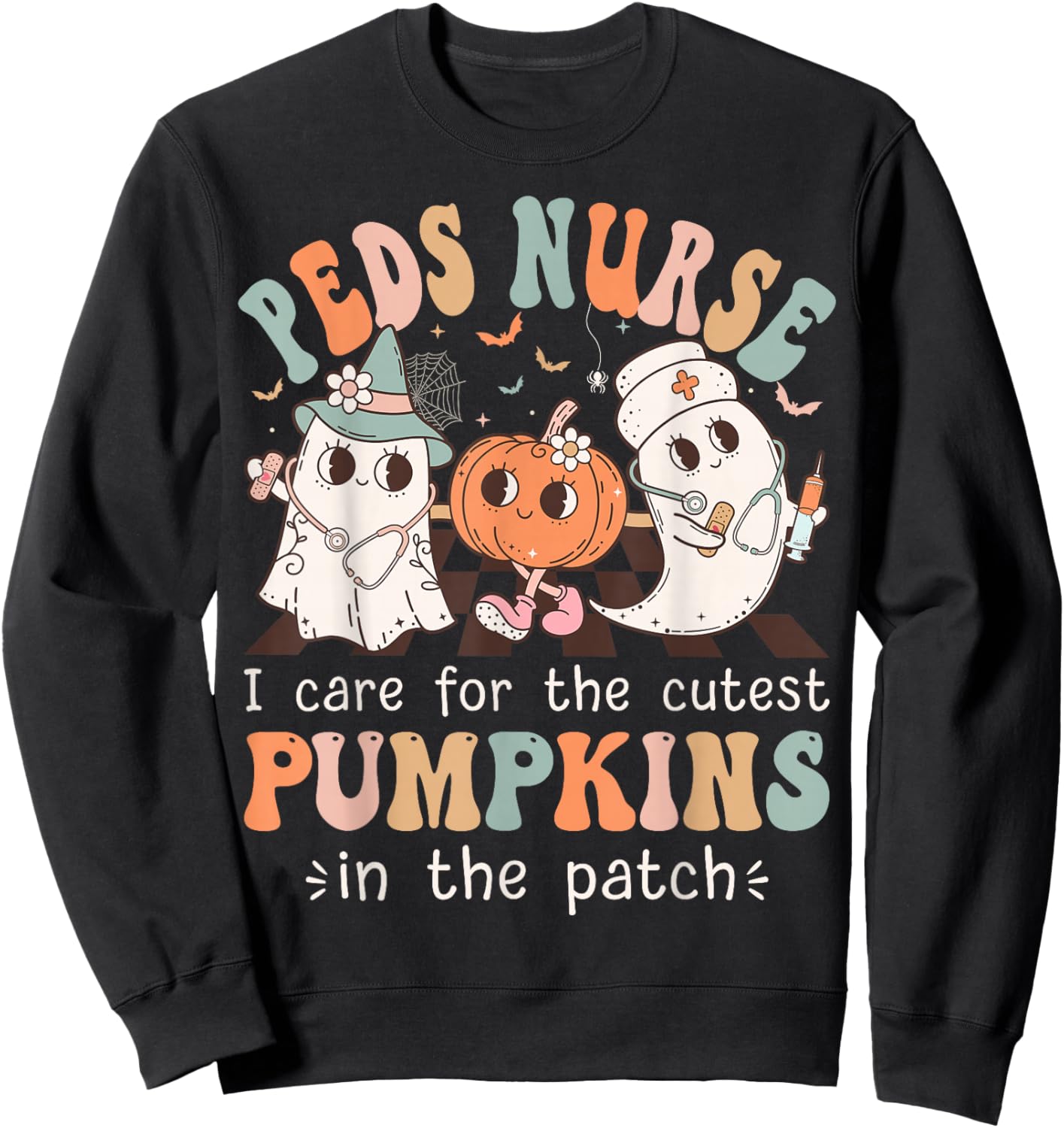 Peds Nurse Cutest Pumpkins Halloween Pediatric Nurse Sweatshirt - Sweatshirt | Black