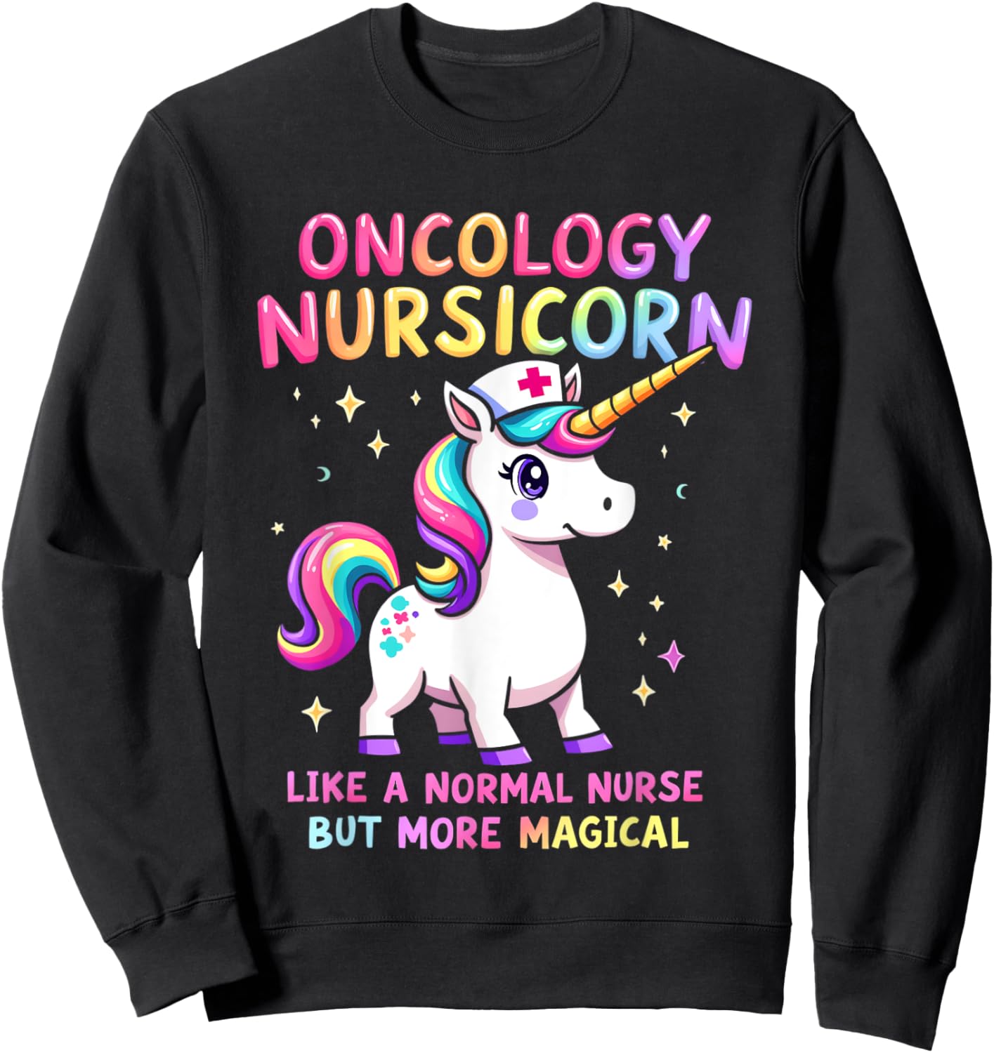 Funny Nurses Departments RN Apparel Black Short Sleeve Nursicorn - Small - Oncology Nurse Sweatshirt - Sweatshirt | Black