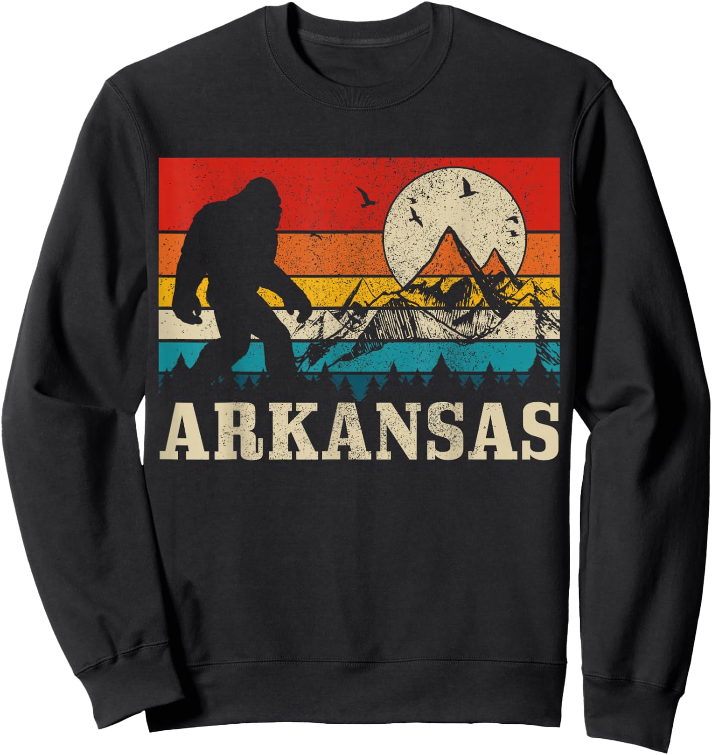 Arkansas Bigfoot Vintage Mountains Hiking Camping Gift Sweatshirt - Sweatshirt | Black